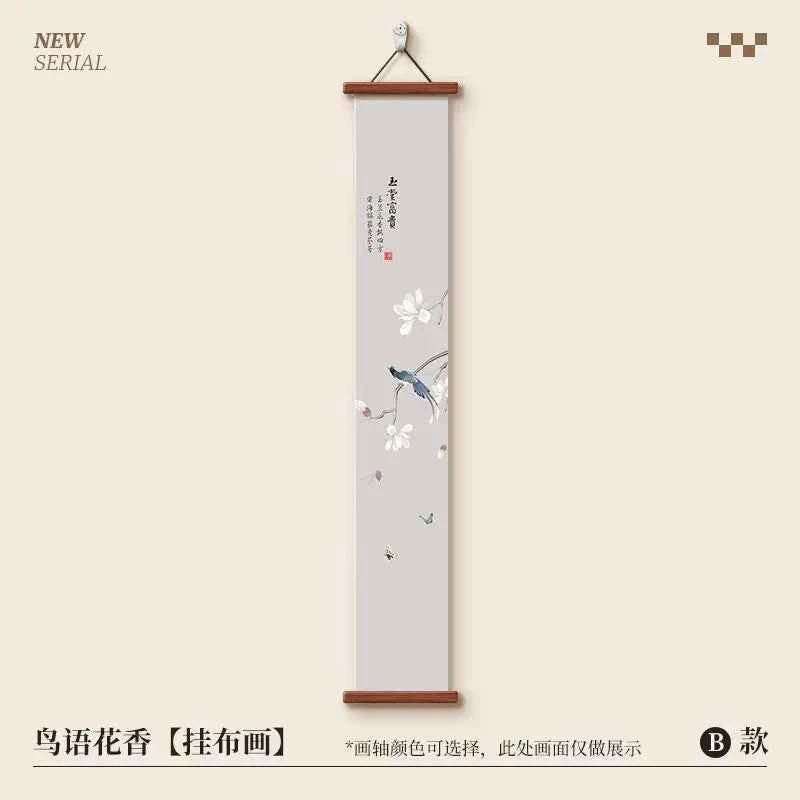 Chinese Style Wall Art, Magnolia Flower Bird Vertical Scroll Painting for Entryway Hallway – Narrow Long Posteration