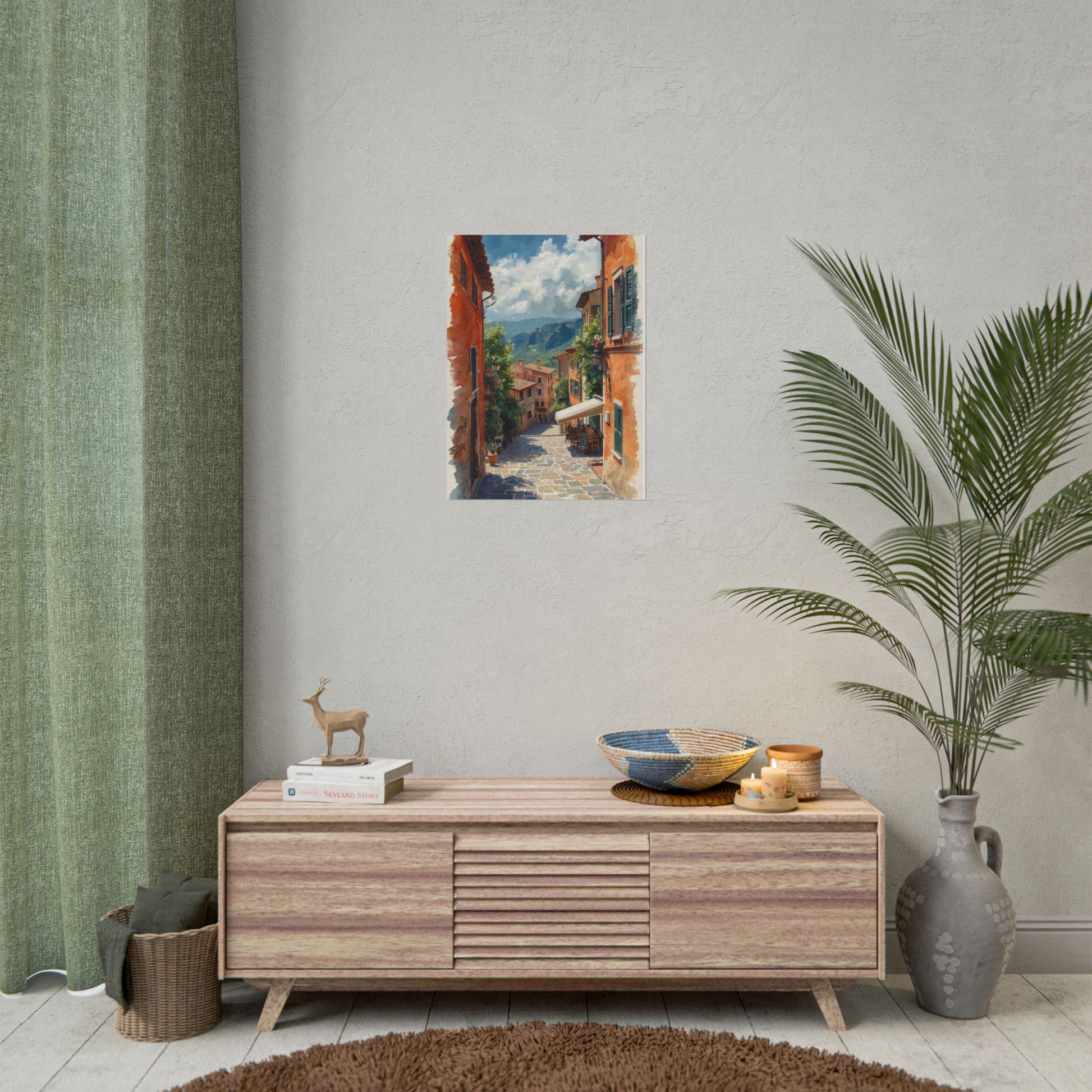 Charming Italian Village Street Poster Wall Art Landscape - Rosetta Creative Boutique