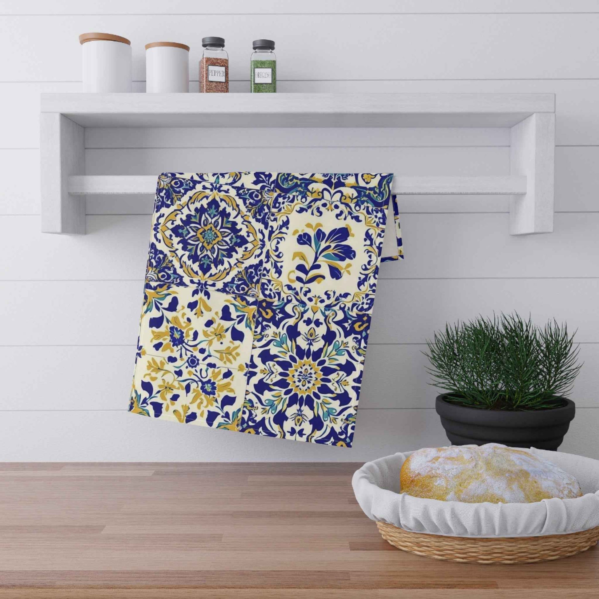 Elegant Floral Tea Towels, Kitchen Decor, Blue Yellow Home Accessories, Gift for Housewarming, Wedding, or Holidays