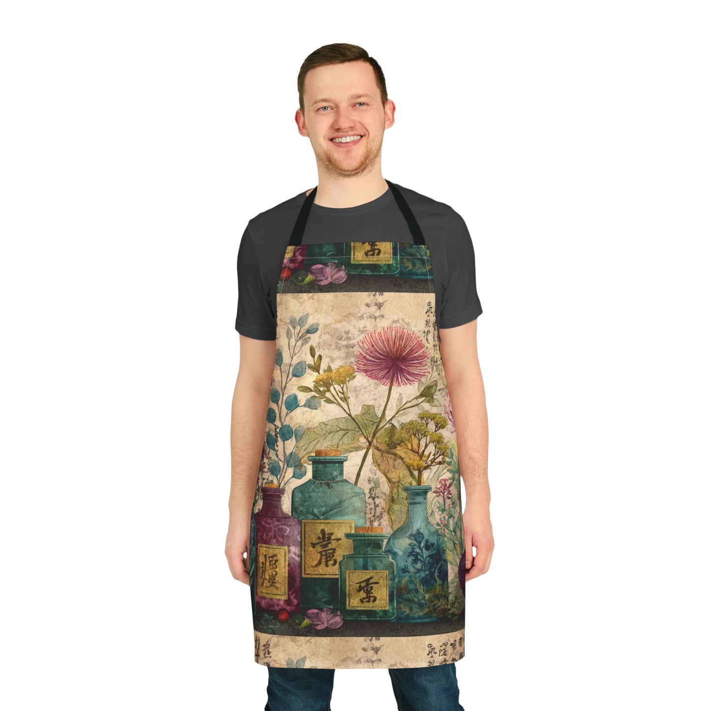Japanese Botanical Art Apron, Colorful Kitchen Gift, Cooking Supplies, Gardening Apparel, Unique Hostess Present, Artisan Design
