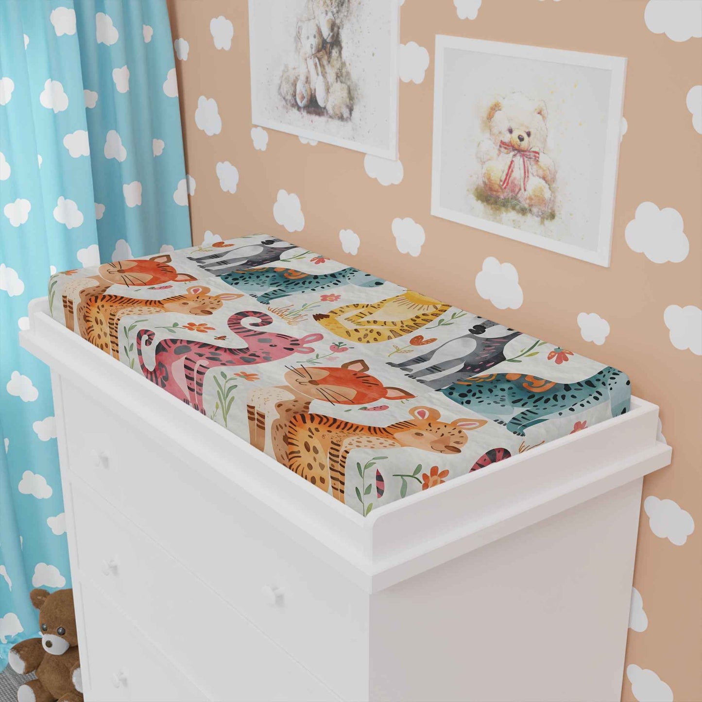 Whimsical Animal Baby Changing Pad Cover - Cozy, Nature-Inspired Nursery Decor