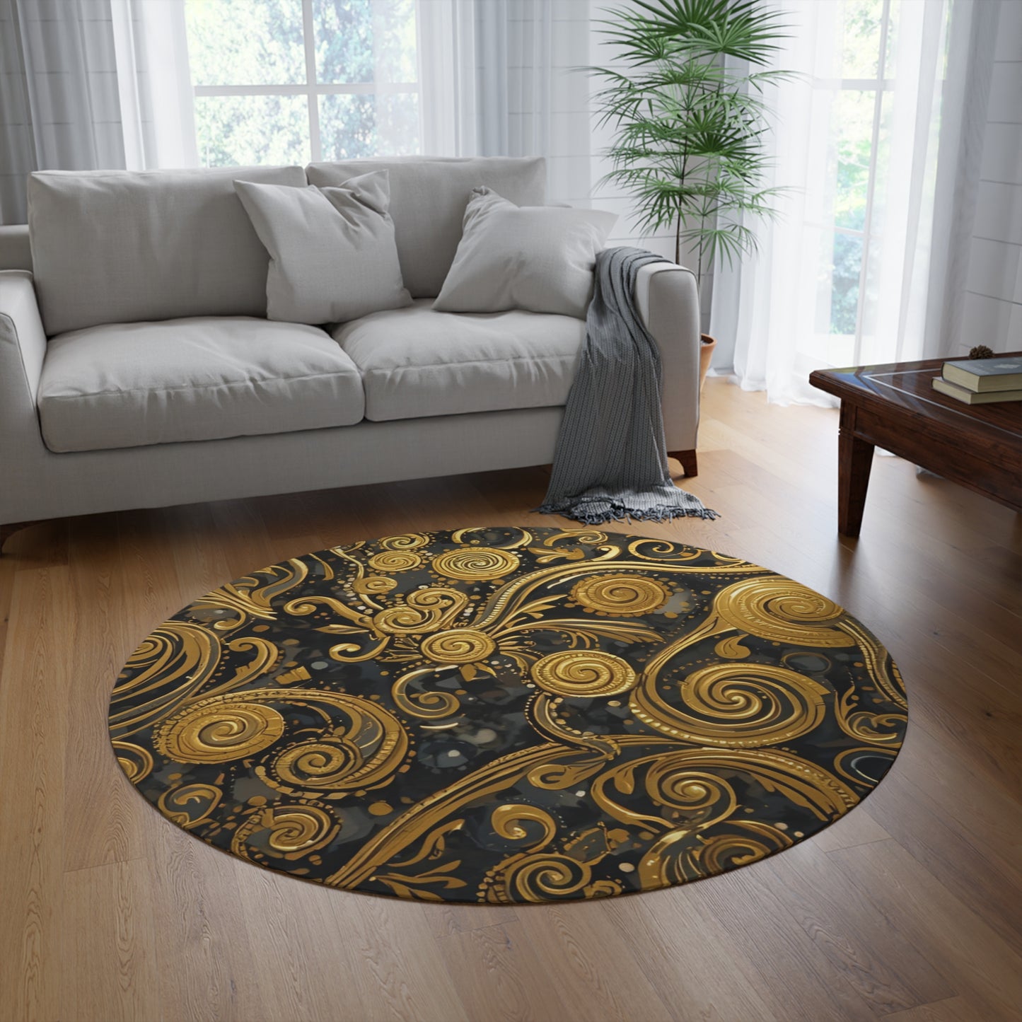 Elegant Swirl Round Rug Bohemian Home Decor for Living Room - Rosetta Creative Boutique