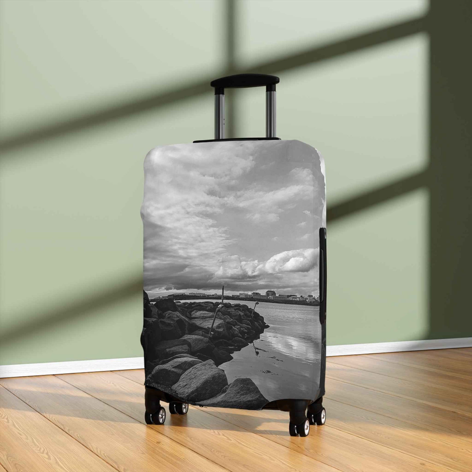 Black and White Iceland Luggage Cover - Stylish Protection from Rosetta Creative Boutique - Rosetta Creative Boutique