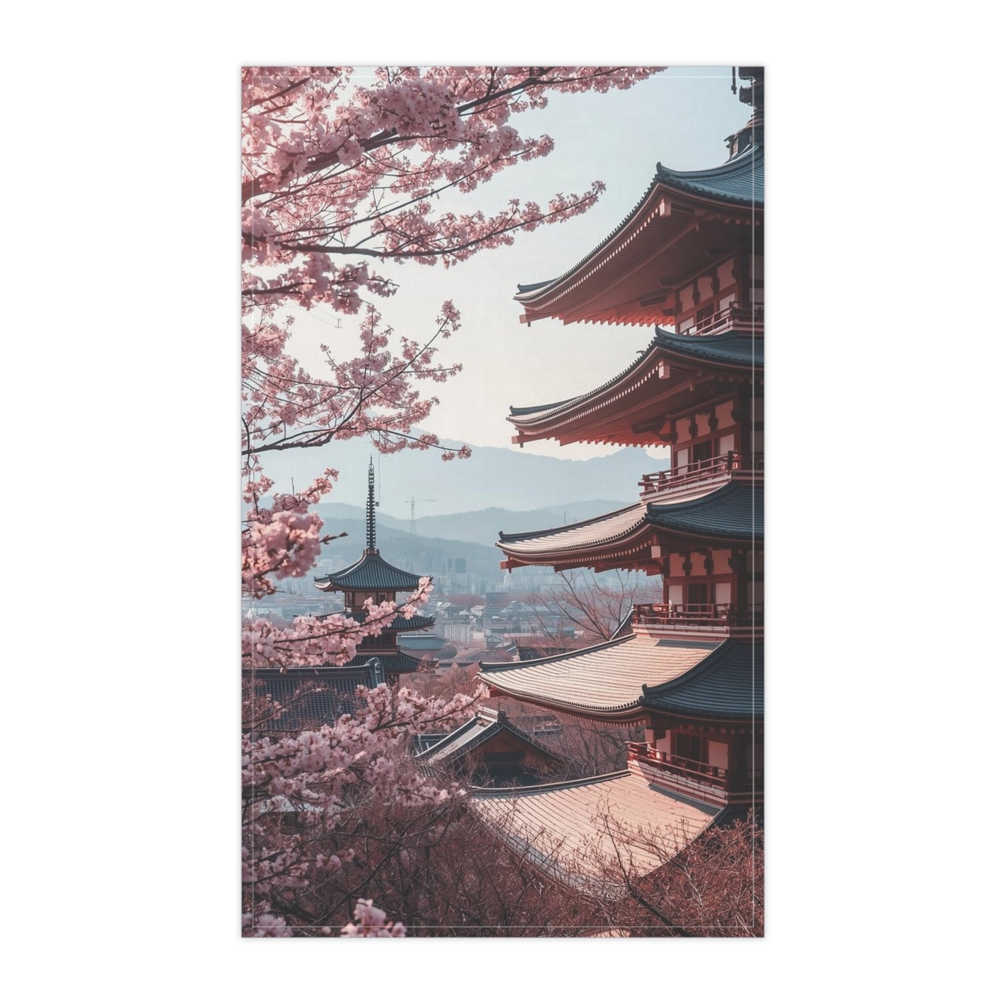 Japanese Cherry Blossom Pagoda Tea Towels, Floral Kitchen Decor, Gift for Tea Lovers, Spring Home Accessories, Unique Housewarming Present