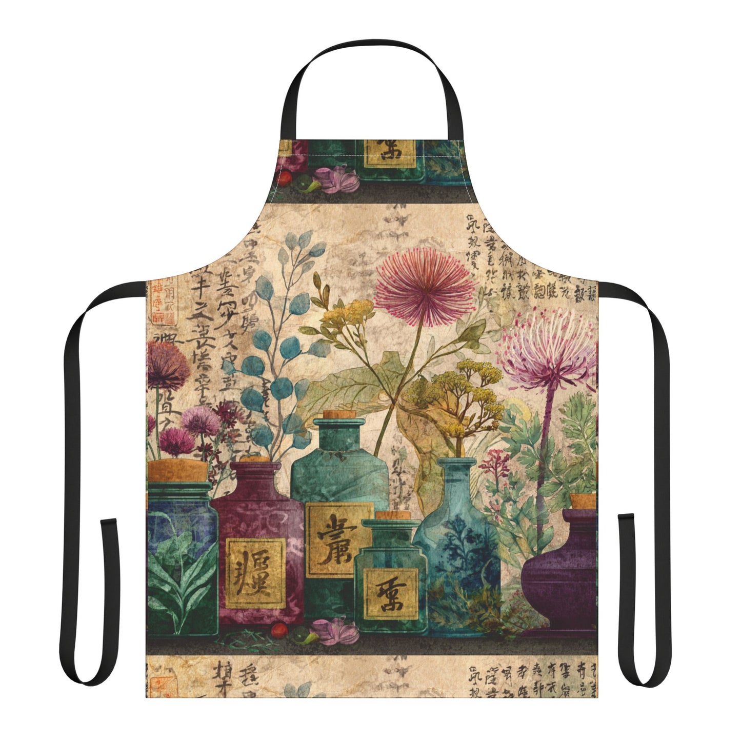 Japanese Botanical Art Apron, Colorful Kitchen Gift, Cooking Supplies, Gardening Apparel, Unique Hostess Present, Artisan Design