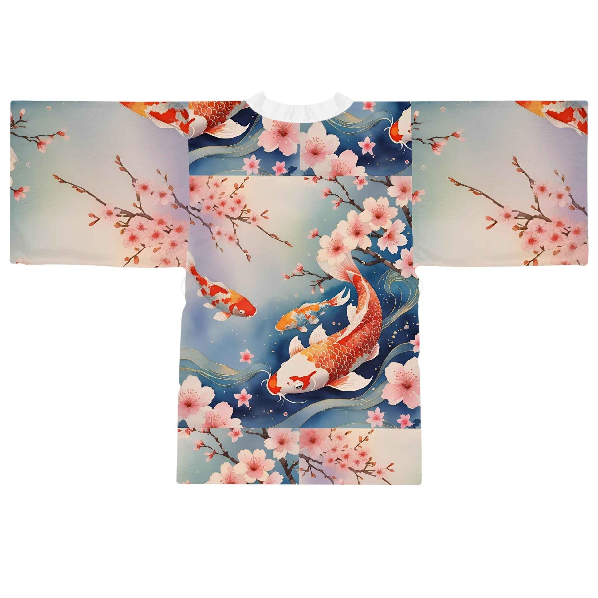 Koi Fish Kimono Robe - Floral Long Sleeve Japanese-Inspired Lounge Wear for Relaxation and Home Spa, Perfect Gift for Her - Rosetta Creative Boutique