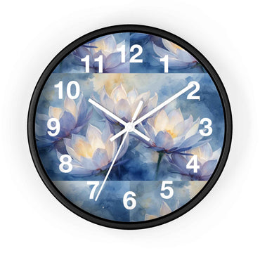 Lotus Watercolor Wall Clock — Blue Floral Decorative Clock for Living Room, Bedroom, Yoga Studio