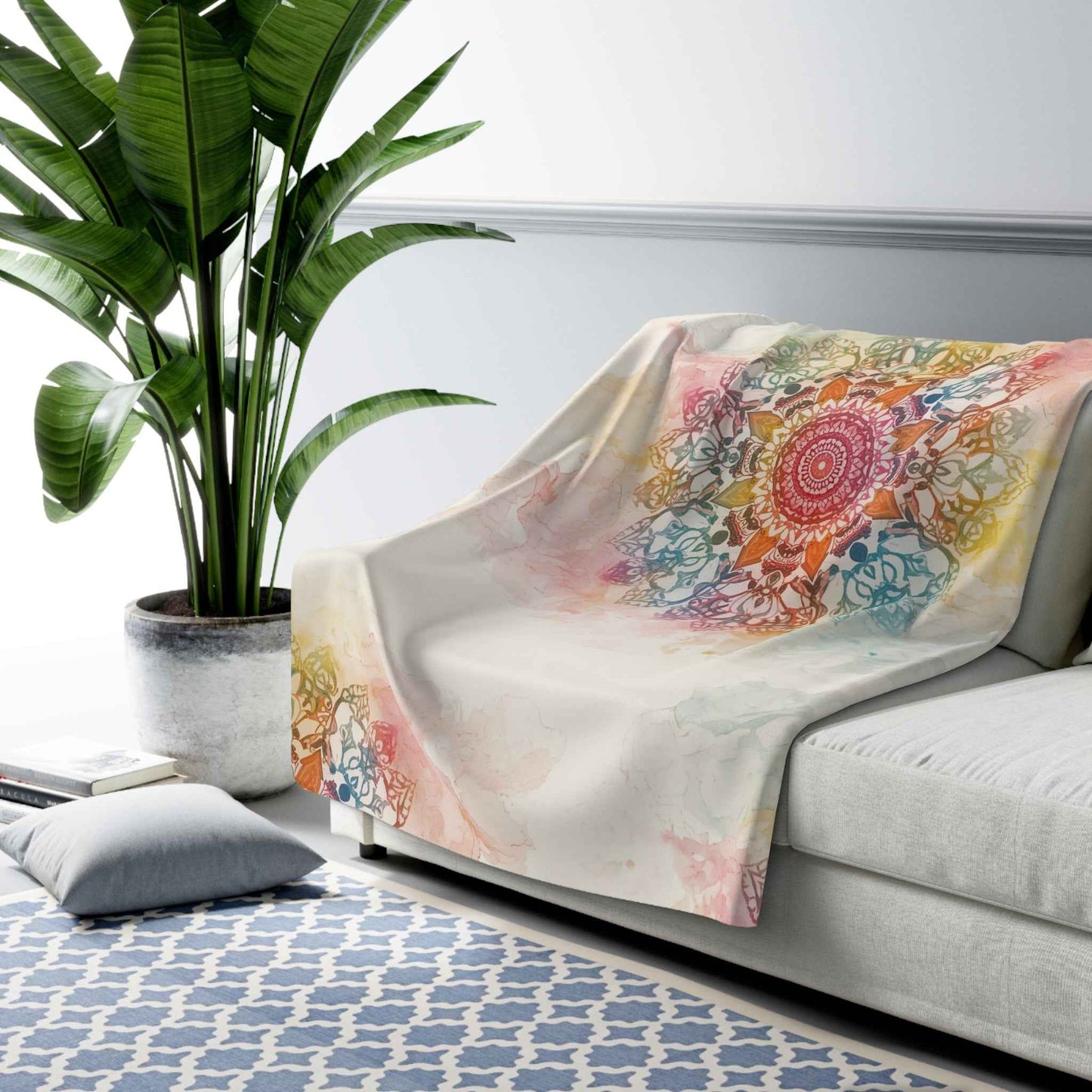 Cozy Mandala Sherpa Fleece Blanket, Soft Throw for Home, Meditation Decor, Gift Ideas for Moms, Travel Companion, Calming Home Accessory