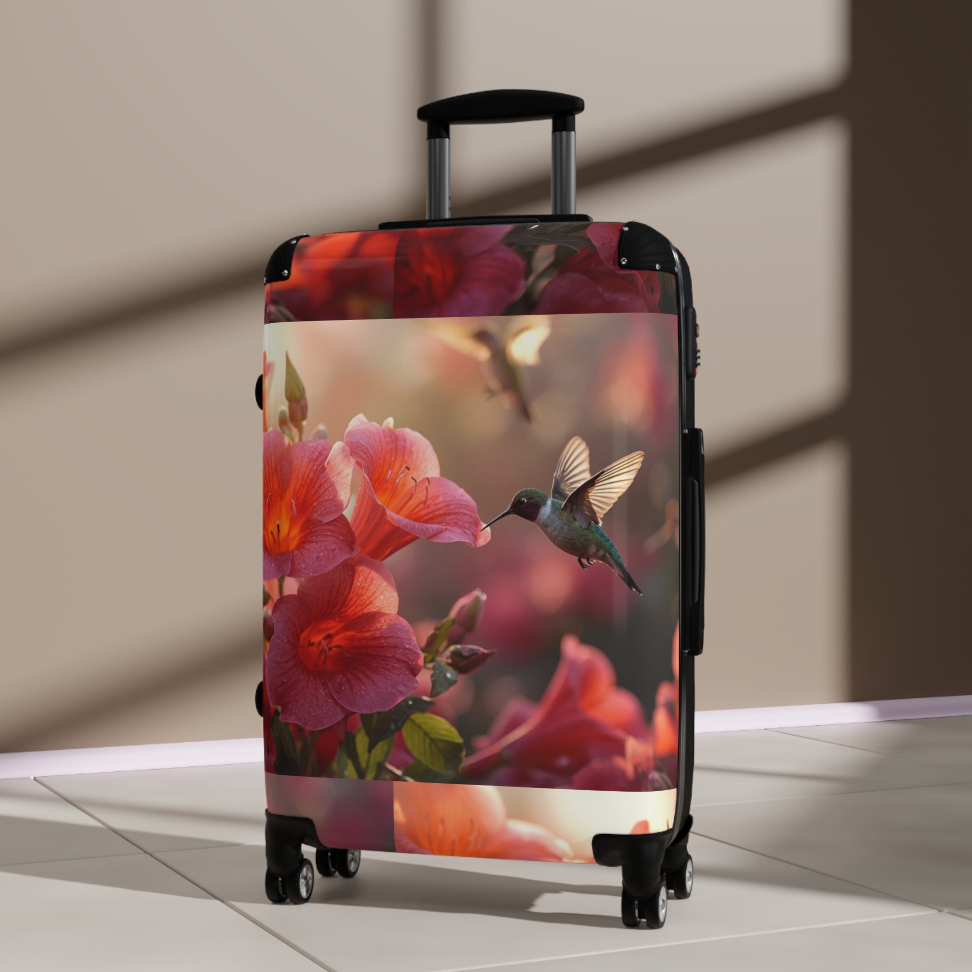 Trumpet Flower and Hummingbird Suitcase by Rosetta Creative Designs, Colorful Luggage, Travel Bag, Stylish Carry-On, Vacation Gear, Travel Gift - Rosetta Creative Boutique