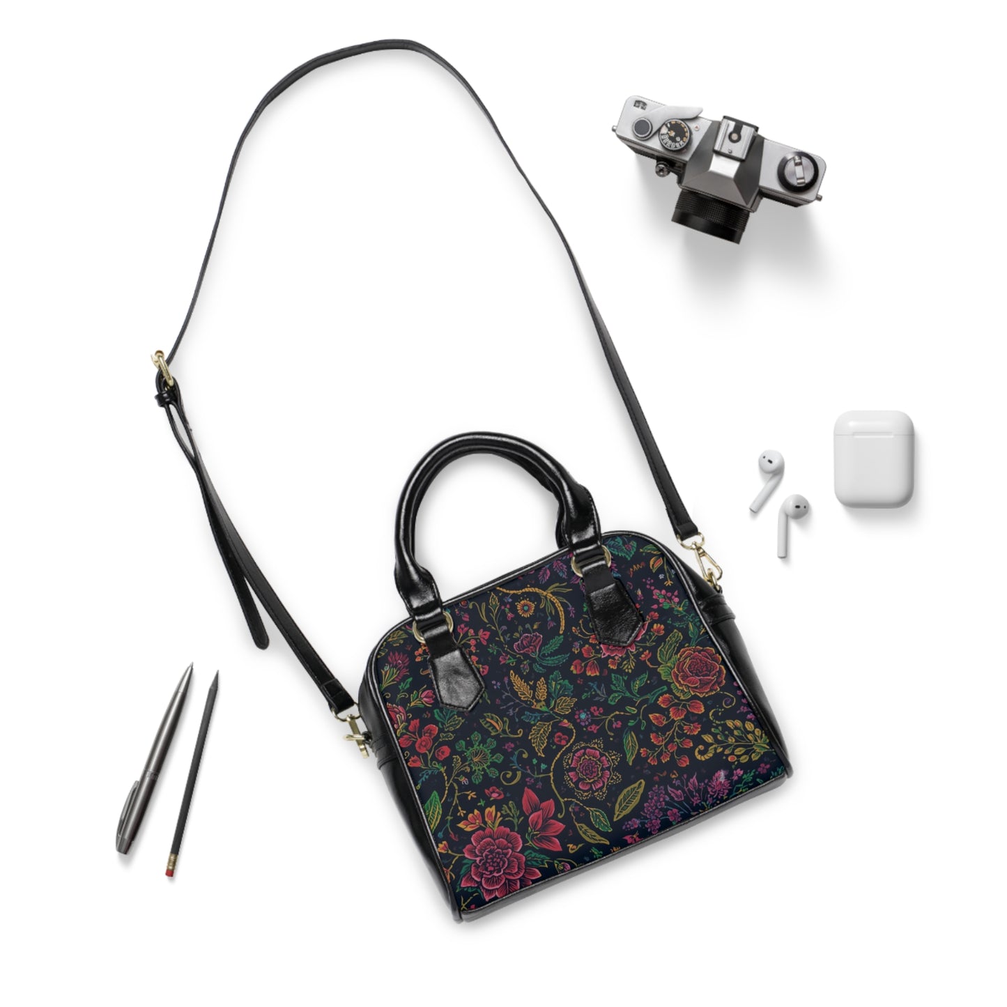 Stylish Floral Shoulder Handbag PU Leather Tote Purse - Rosetta Creative Boutique