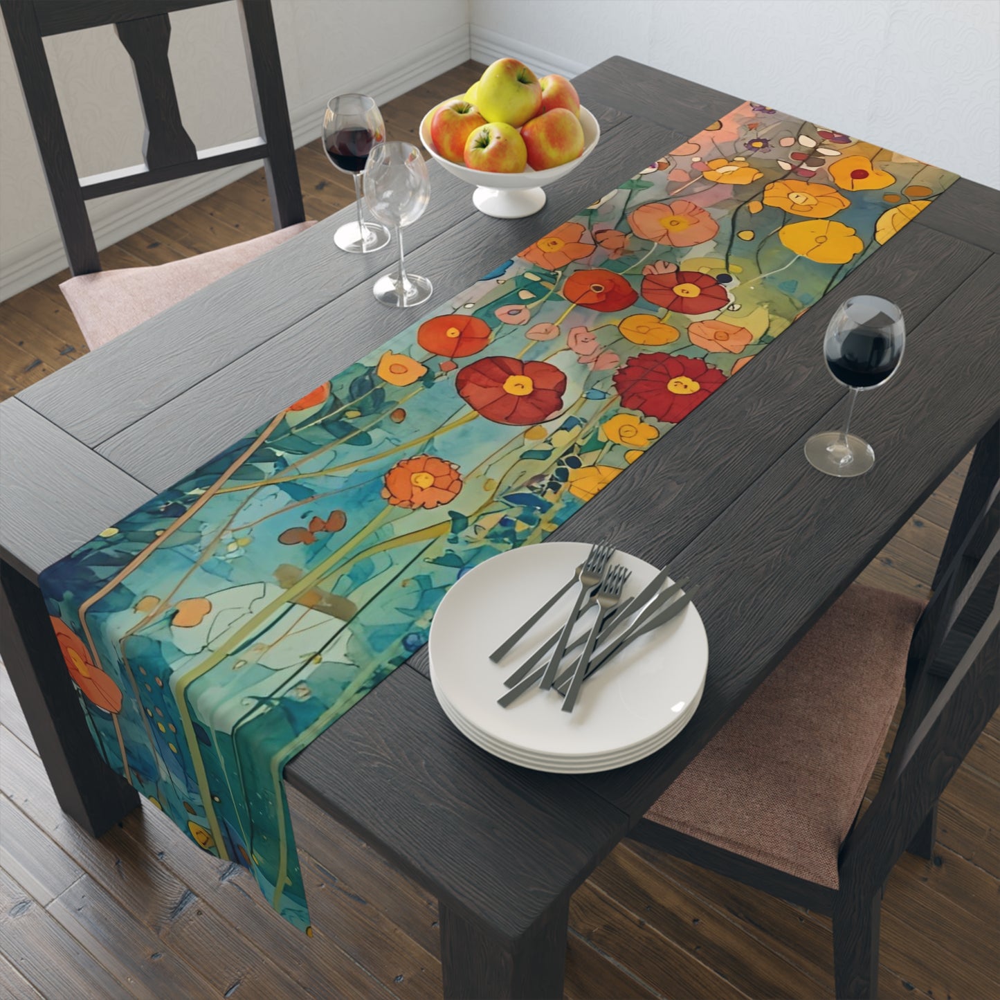 Vibrant Floral Table Runner, Vibrant Cotton & Poly Table Decor, Perfect for Home Decor, Weddings, and Gatherings - Rosetta Creative Boutique