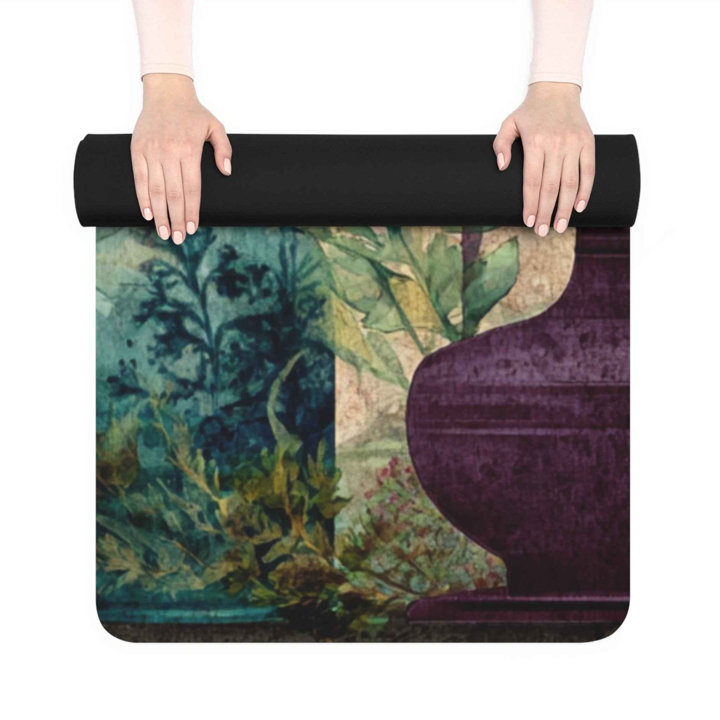 Asian Botanical Print Yoga Mat - Eco-Friendly Rubber Surface for Comfort and Stability