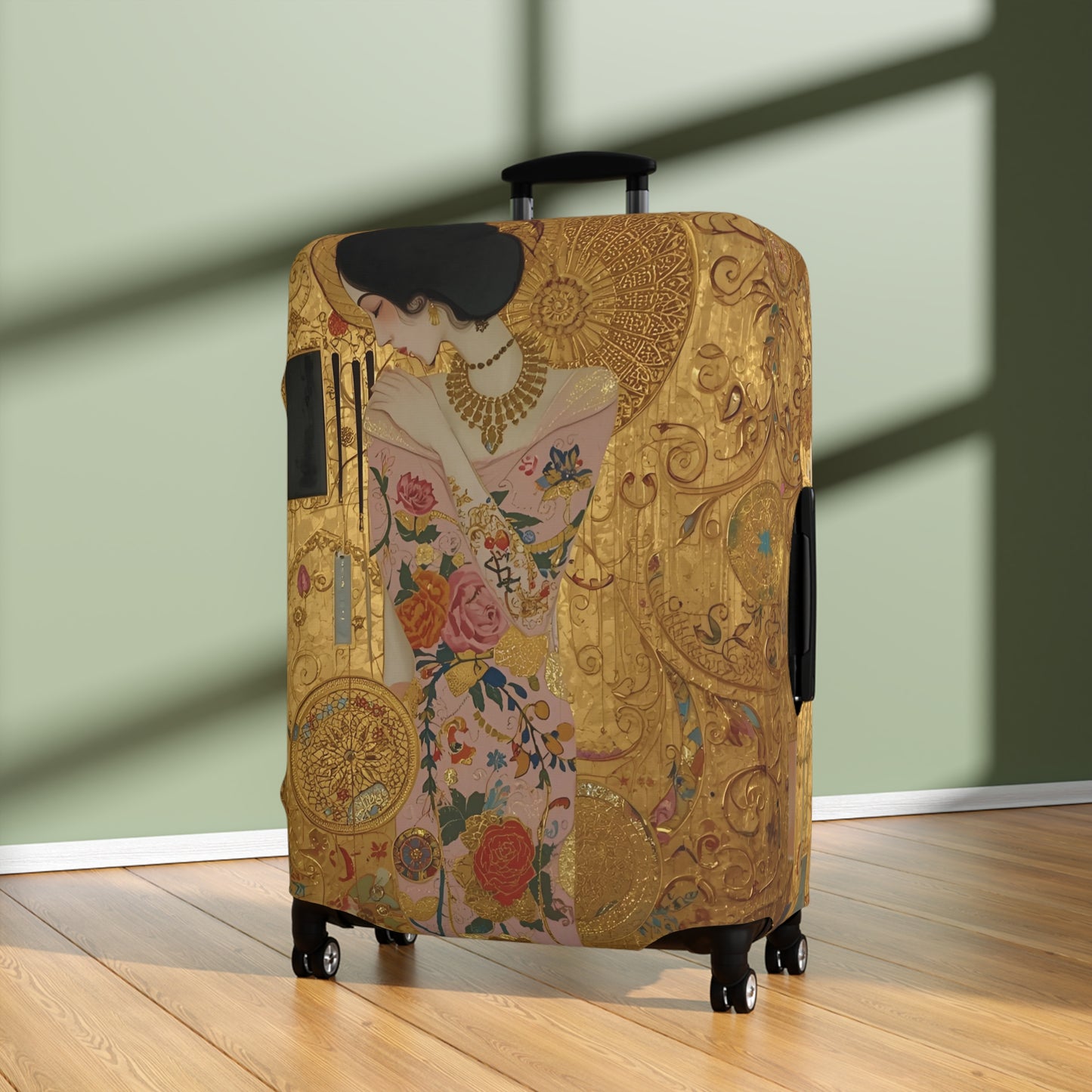 Elegant Klimt-Style Luggage Cover, Travel Accessory, Suitcase Protector, Unique Gift for Travelers, Floral Design - Rosetta Creative Boutique