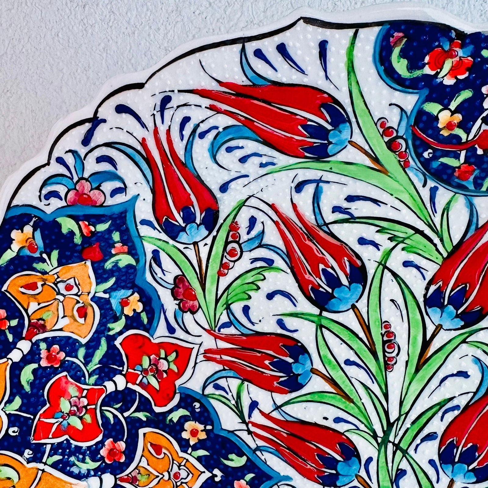 Turkish Ceramic Plate Tulip Floral Pattern Stand Included - Rosetta Creative Boutique