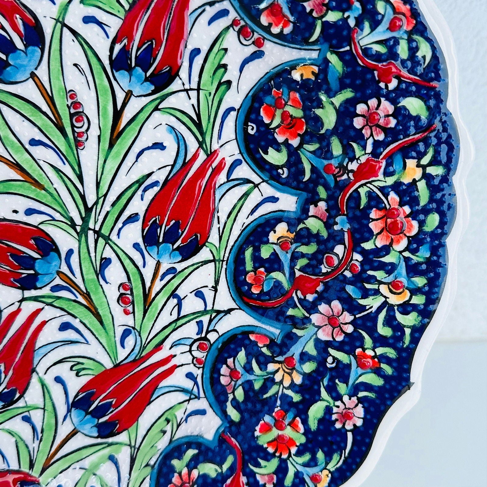 Turkish Ceramic Plate Tulip Floral Pattern Stand Included - Rosetta Creative Boutique