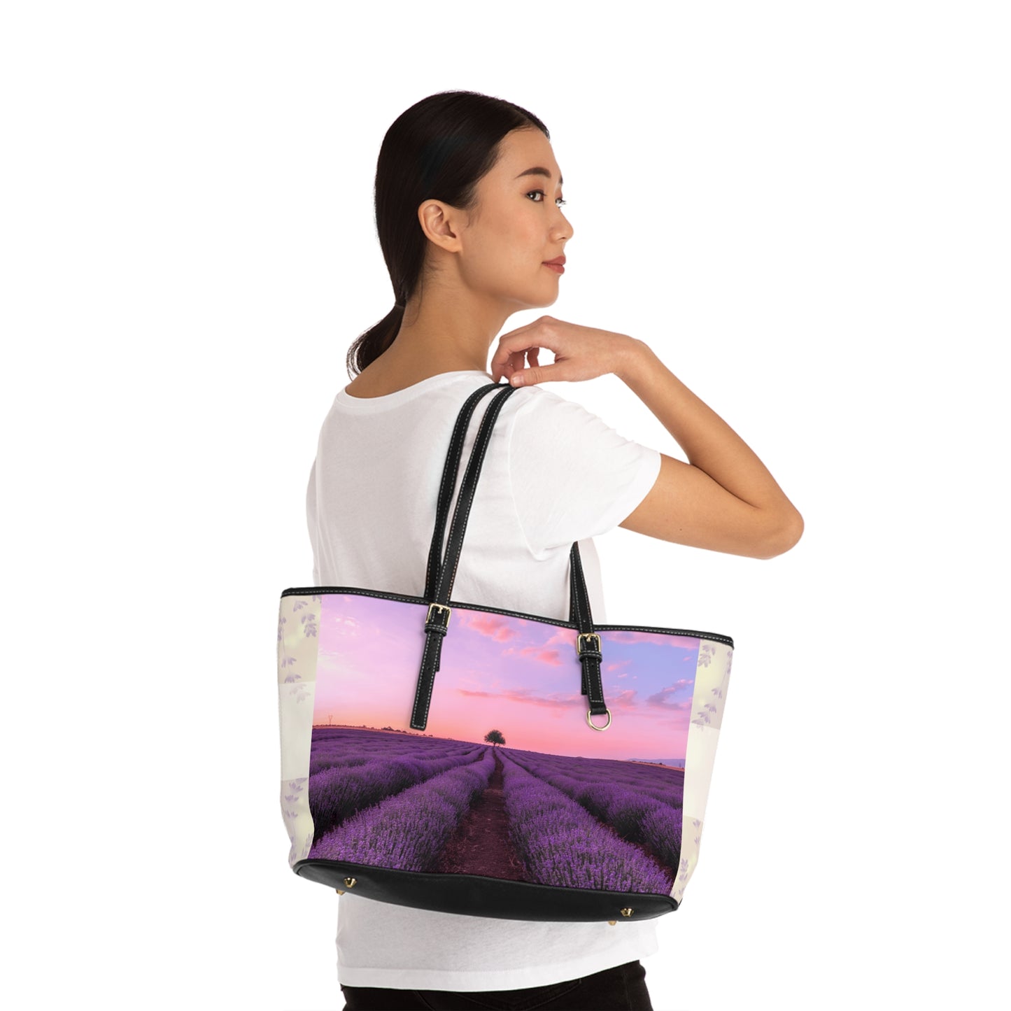 Lavender Fields Tote Bag - Stylish PU Leather Handbag Floral Purse - Rosetta Creative Boutique