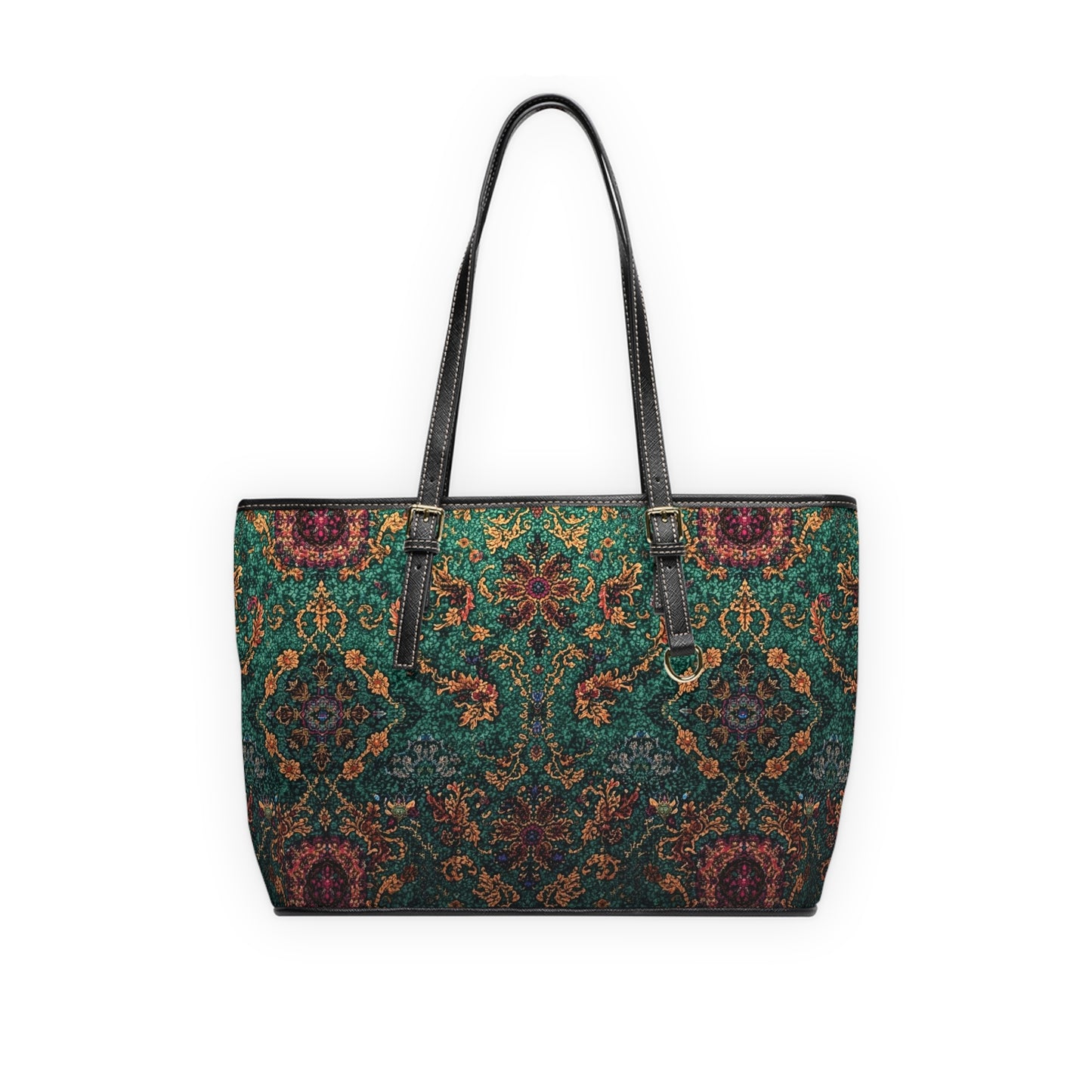 Elegant PU Leather Shoulder Bag Floral Tapestry Tote - Rosetta Creative Boutique