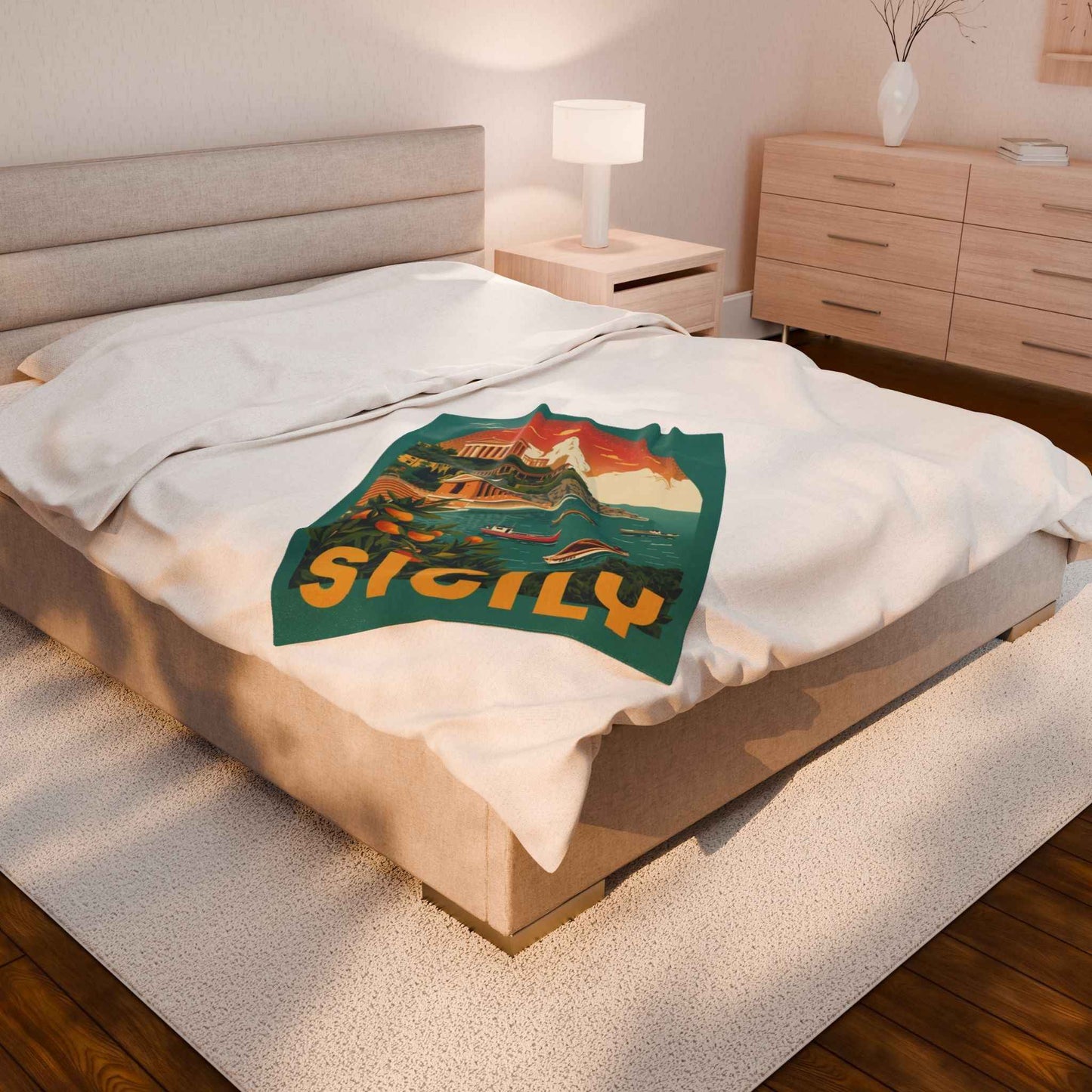 Sicily Scenic Velveteen Plush Blanket – Luxurious Coastal Travel Art