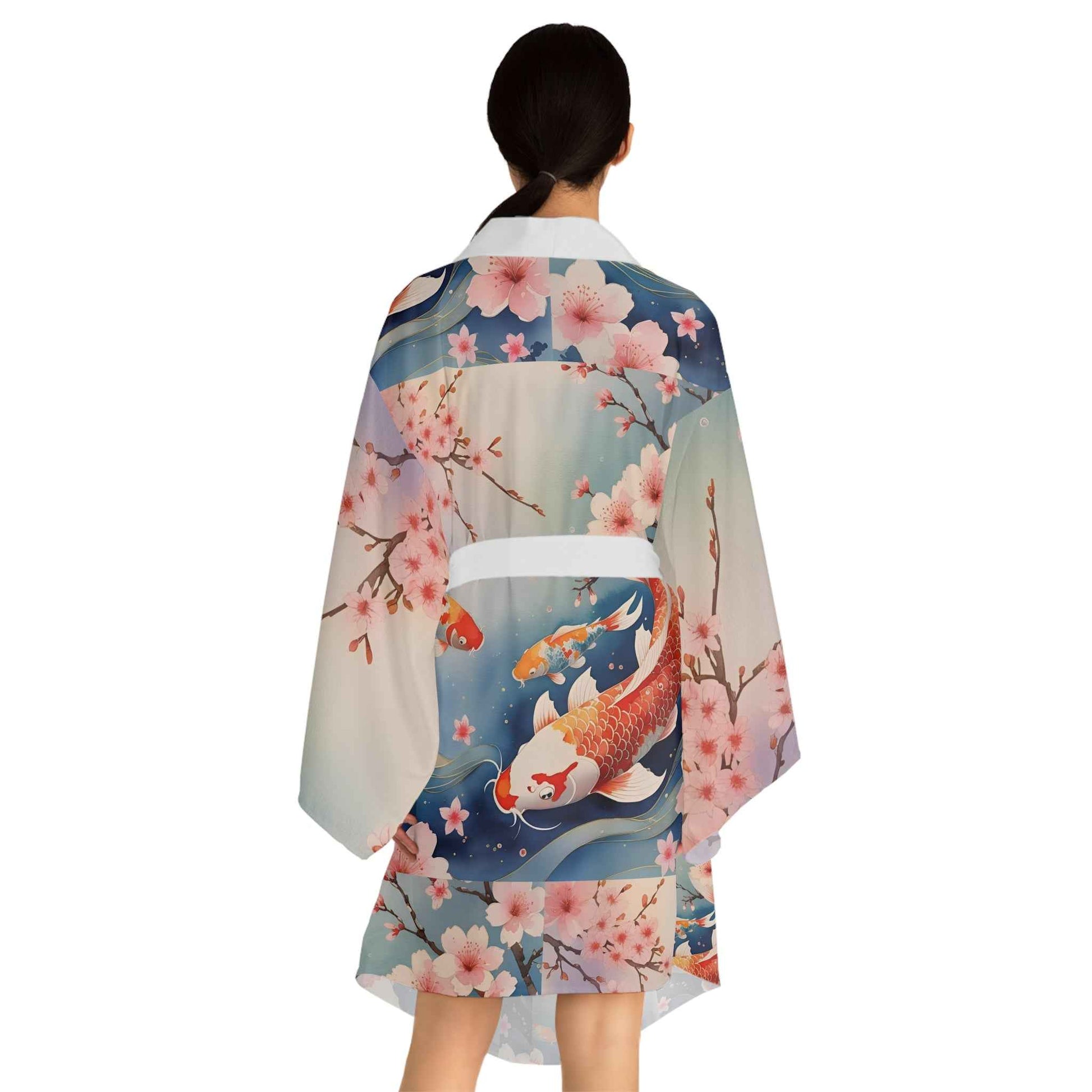 Koi Fish Kimono Robe - Floral Long Sleeve Japanese-Inspired Lounge Wear for Relaxation and Home Spa, Perfect Gift for Her - Rosetta Creative Boutique