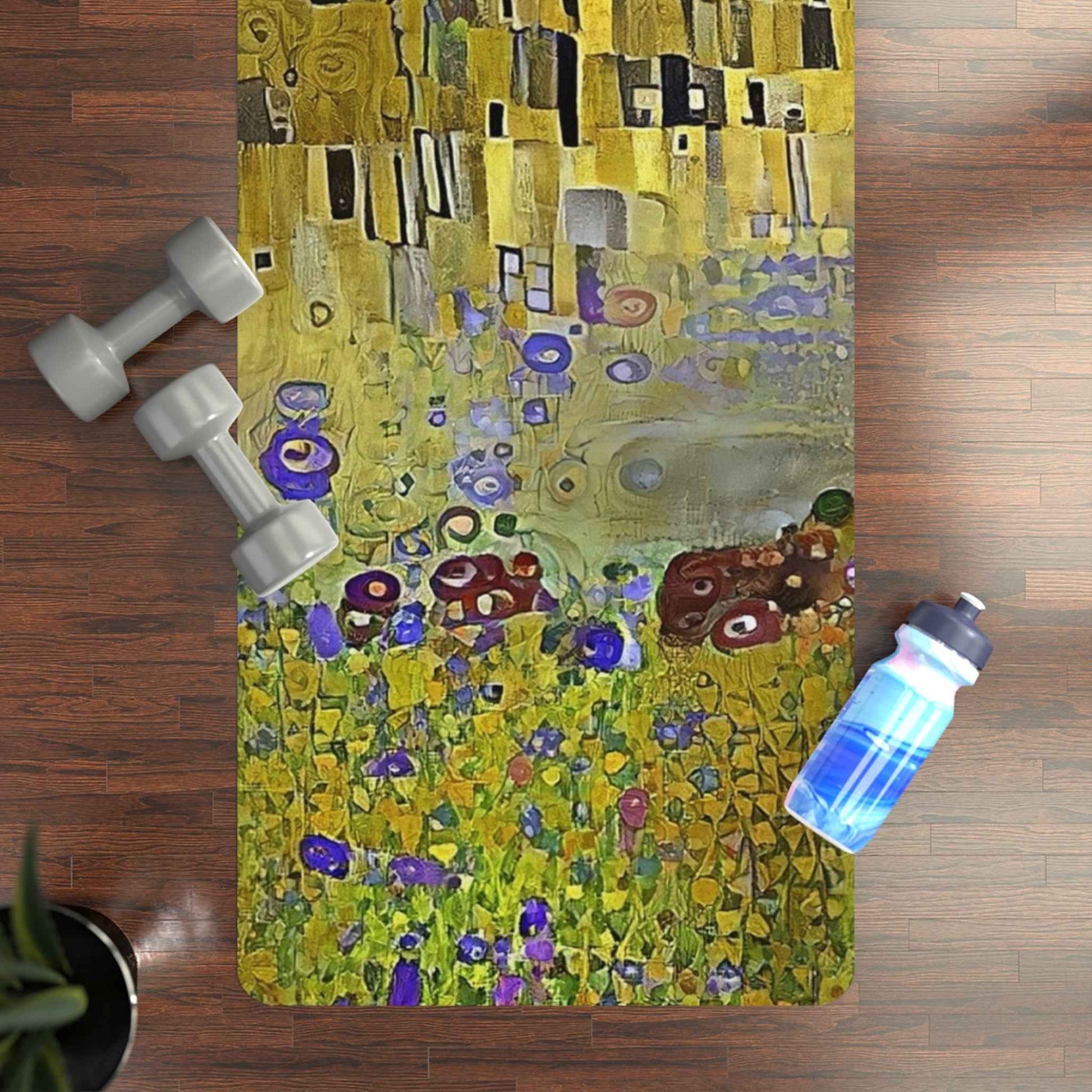 Artistic Rubber Yoga Mat with Klimt-Like Floral Design