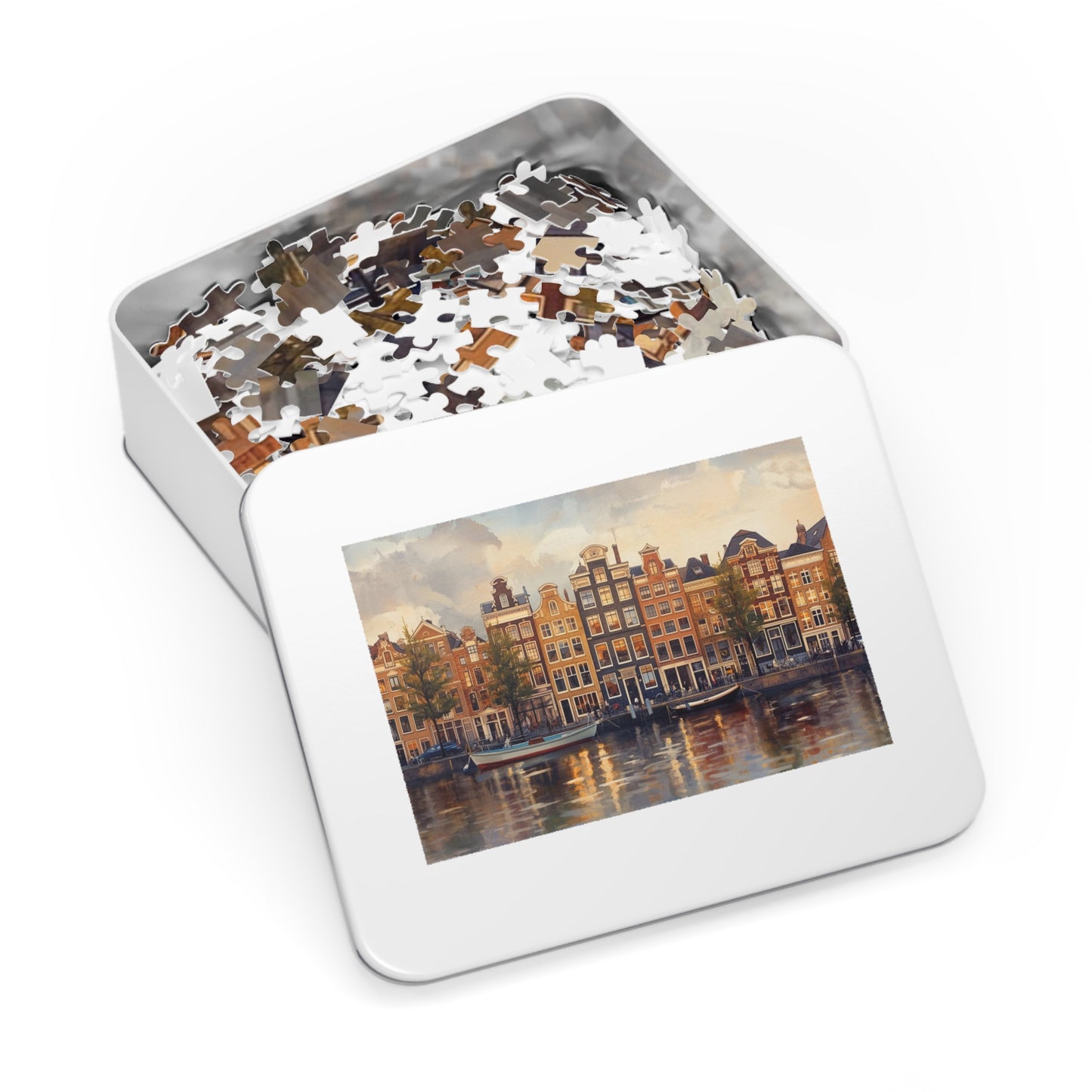 Amsterdam Waterfront Jigsaw Puzzle with Decorative Tin, Perfect Gift for Puzzle Lovers, Family Game Night, Home Decor, Unique Souvenir