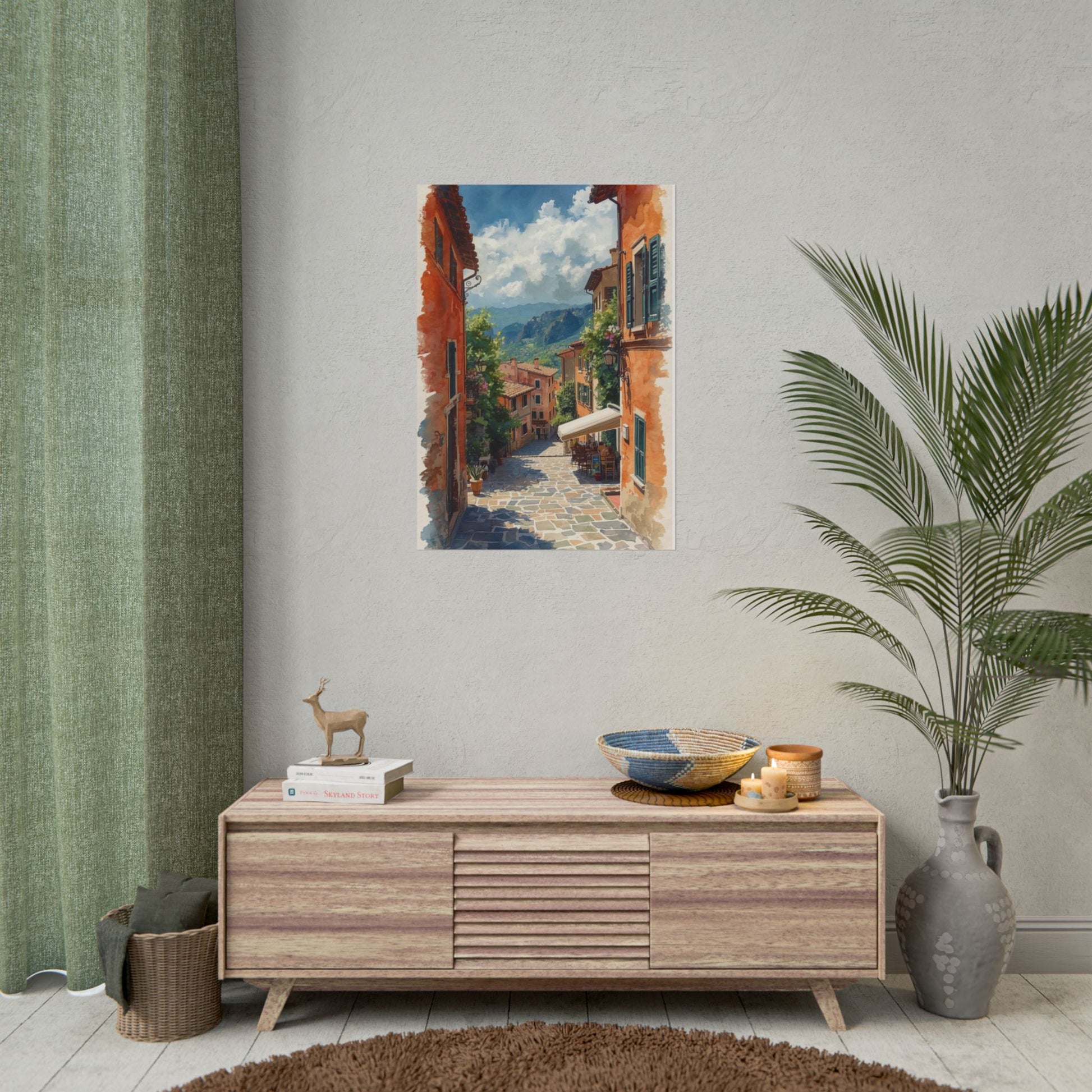 Charming Italian Village Street Poster Wall Art Landscape - Rosetta Creative Boutique