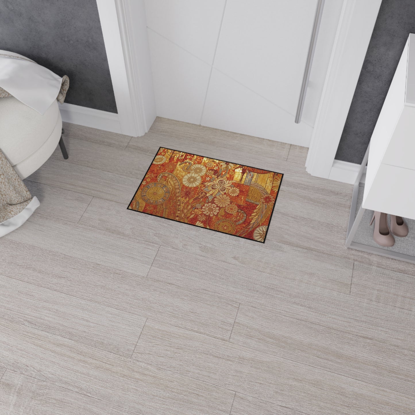 Stylish Heavy Duty Floor Mat with Floral Design - Durable Indoor/Outdoor Rug