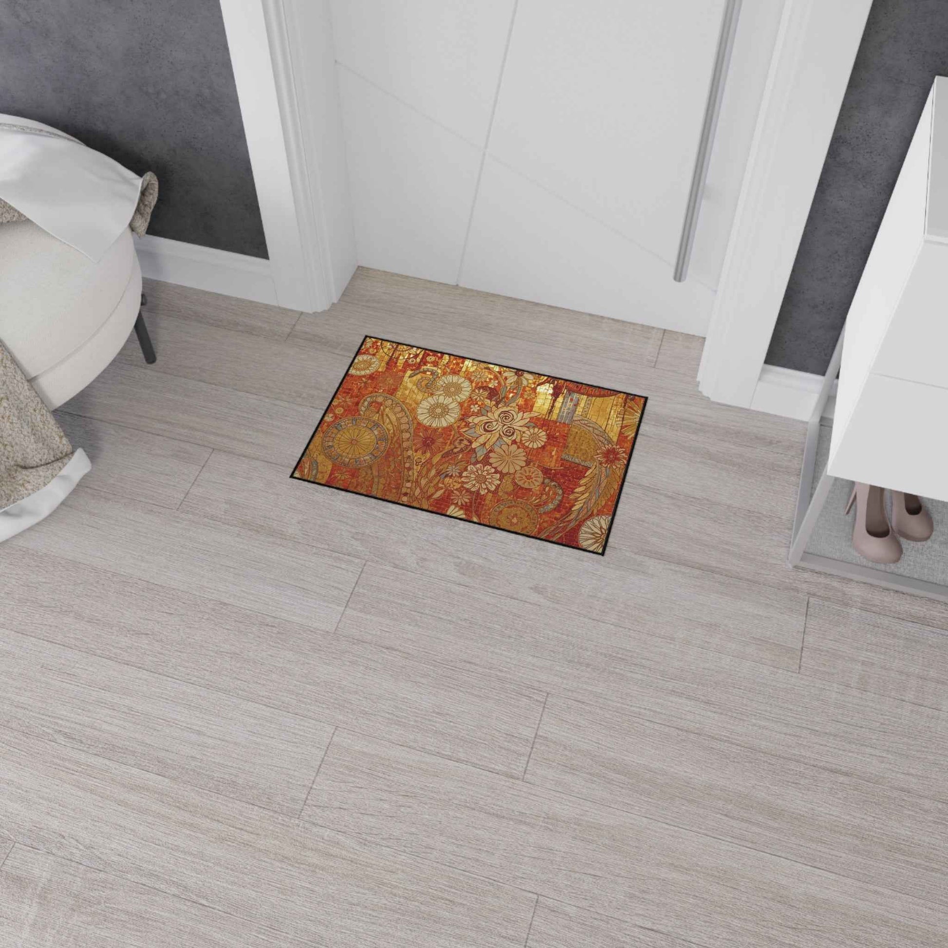 Stylish Heavy Duty Floor Mat with Floral Design - Durable Indoor/Outdoor Rug