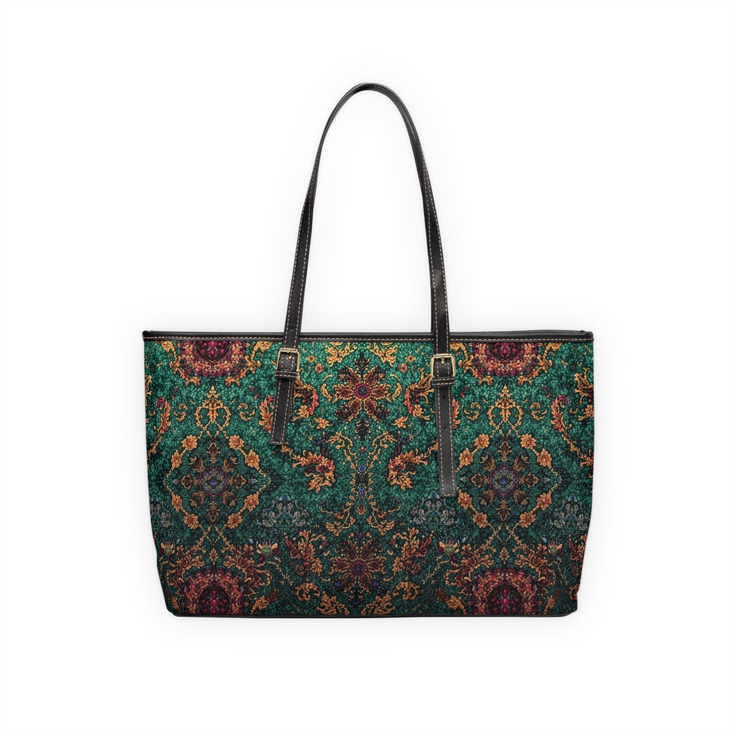 Elegant PU Leather Shoulder Bag Floral Tapestry Tote - Rosetta Creative Boutique