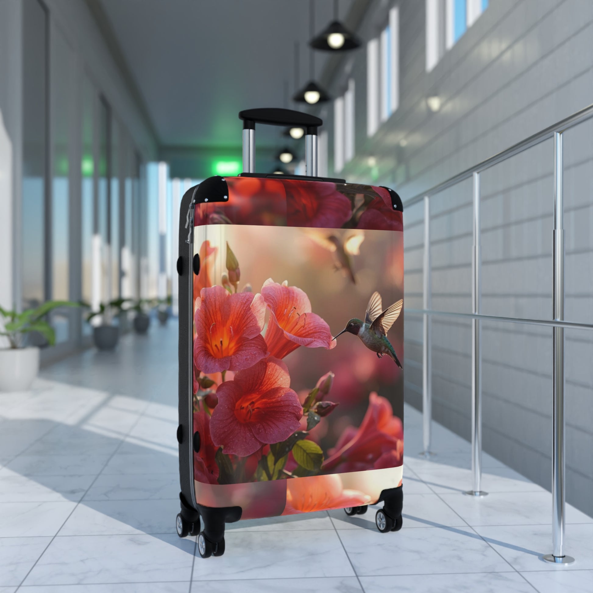 Trumpet Flower and Hummingbird Suitcase by Rosetta Creative Designs, Colorful Luggage, Travel Bag, Stylish Carry-On, Vacation Gear, Travel Gift - Rosetta Creative Boutique