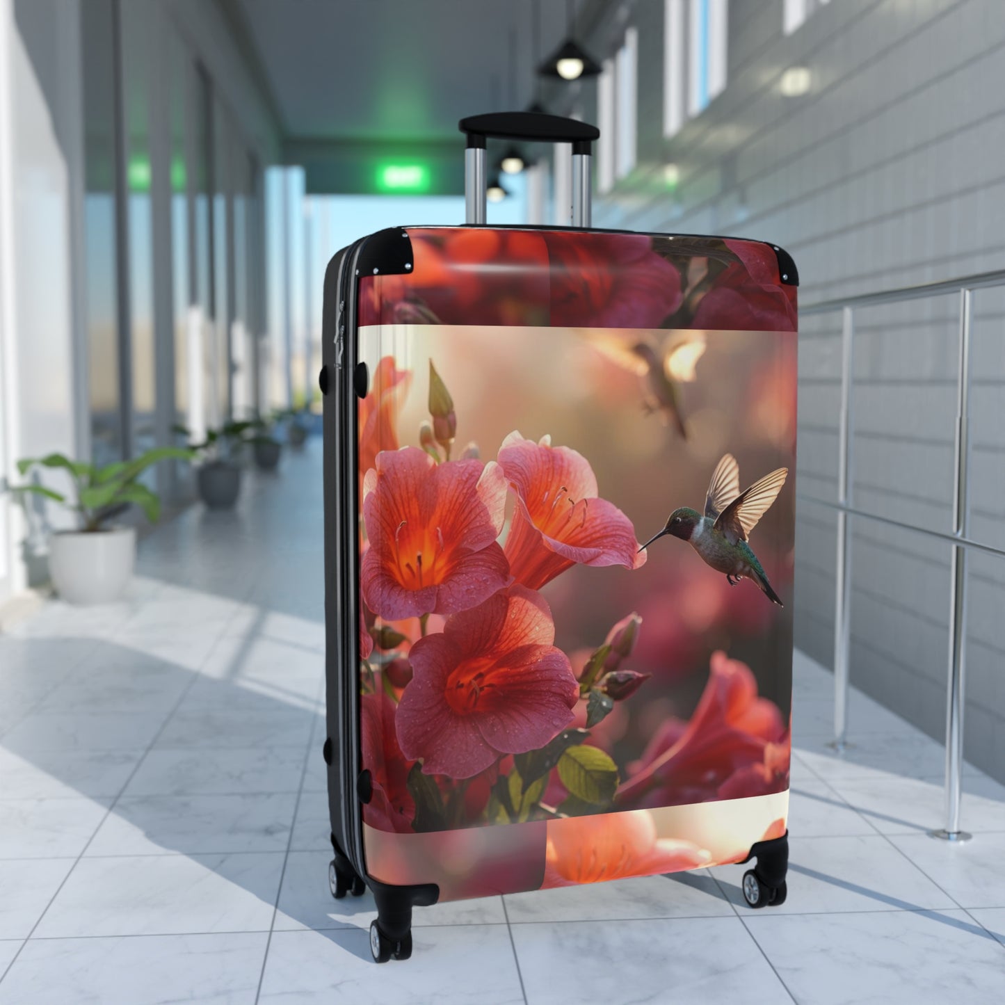 Trumpet Flower and Hummingbird Suitcase by Rosetta Creative Designs, Colorful Luggage, Travel Bag, Stylish Carry-On, Vacation Gear, Travel Gift - Rosetta Creative Boutique