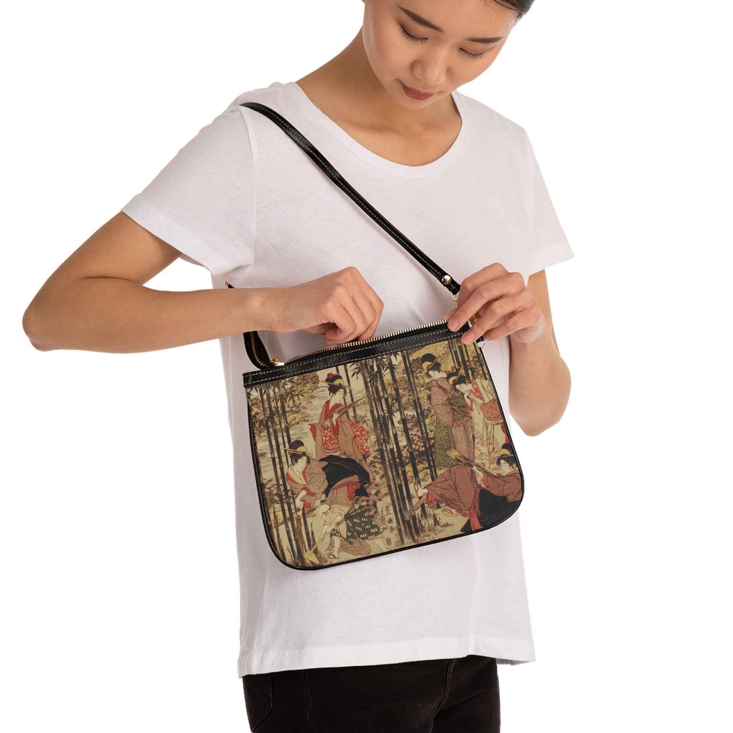 Chic Japanese Painting Shoulder Bag - Everyday Purse, Mini Tote, Fashion Accessory, Casual Clutch, Gift for Her - Rosetta Creative Boutique