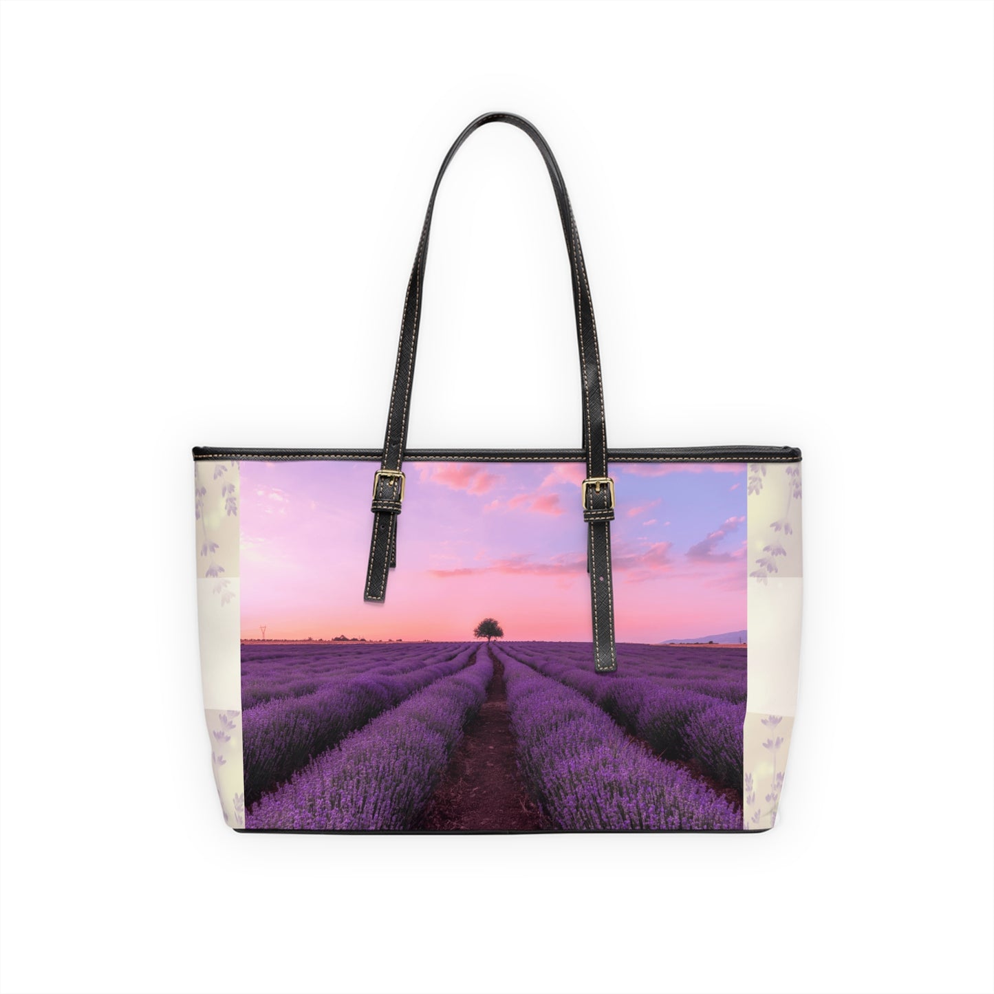 Lavender Fields Tote Bag - Stylish PU Leather Handbag Floral Purse - Rosetta Creative Boutique