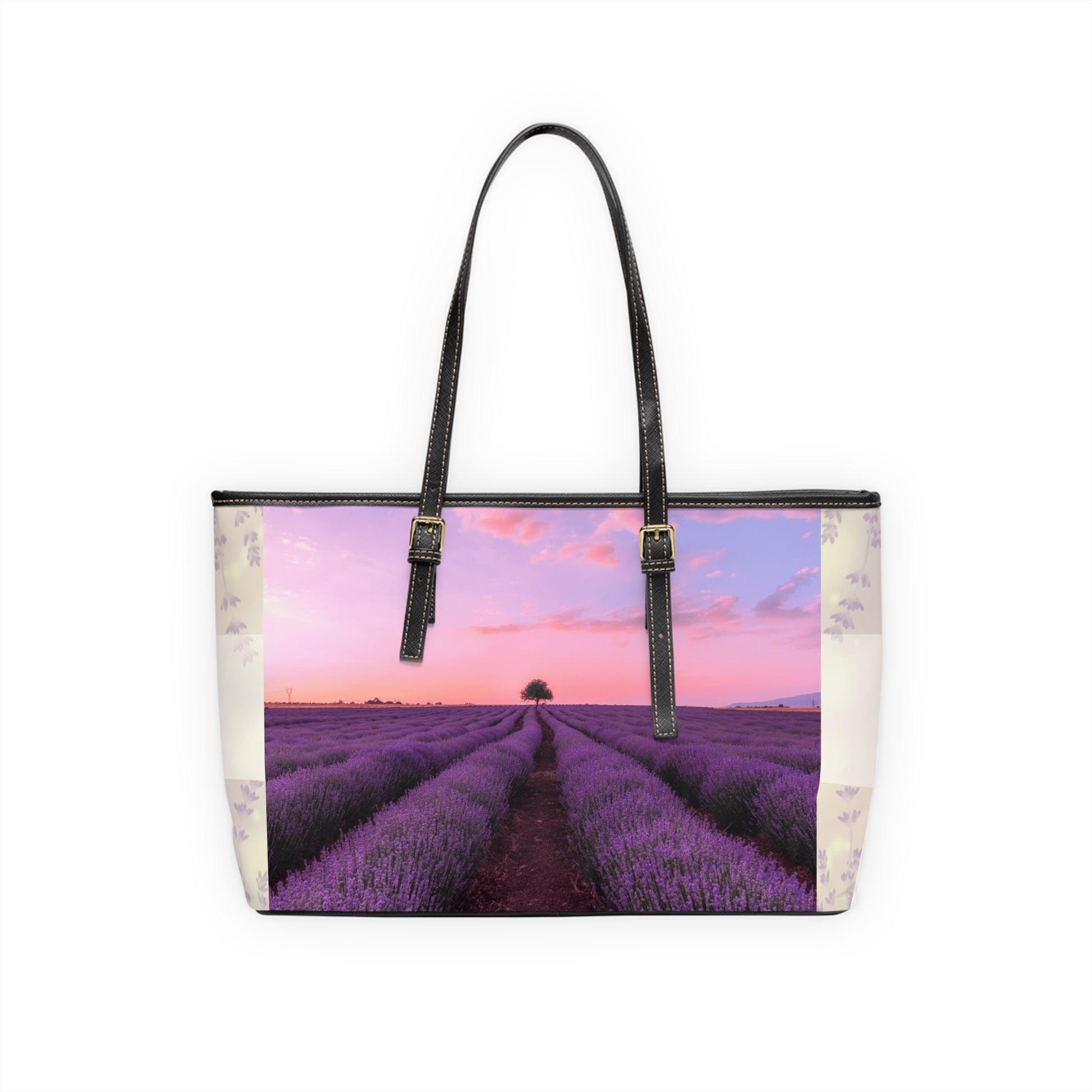 Lavender Fields Tote Bag - Stylish PU Leather Handbag Floral Purse - Rosetta Creative Boutique