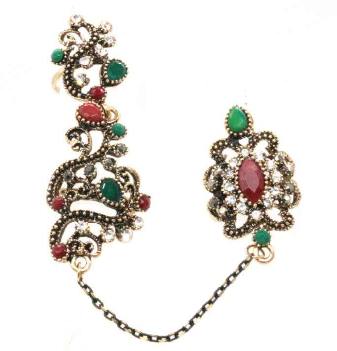 Turkish Multicolor Resin Double Finger Ring Set for Women Vintage Jewelry