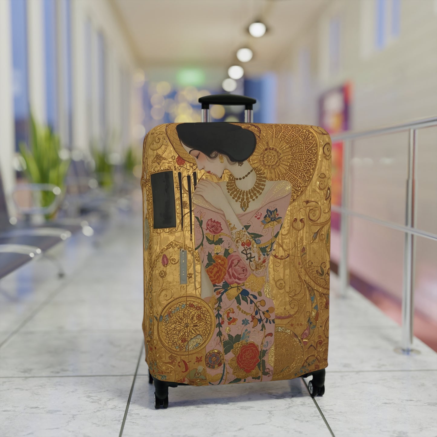 Elegant Klimt-Style Luggage Cover, Travel Accessory, Suitcase Protector, Unique Gift for Travelers, Floral Design - Rosetta Creative Boutique