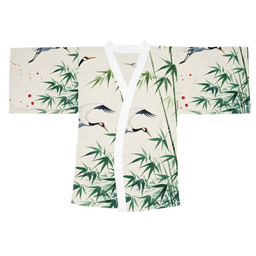 Elegant Crane Print Kimono Robe for Spa Days and Relaxation - Boho Fashion Gift for Her - Rosetta Creative Boutique