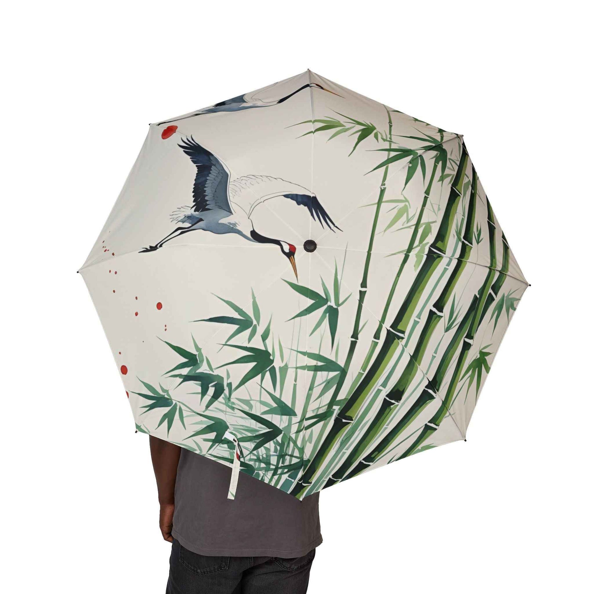 Elegant Bamboo Crane Umbrella - Chic Foldable Rain Gear for Nature Lovers and Outdoor Events - Rosetta Creative Boutique