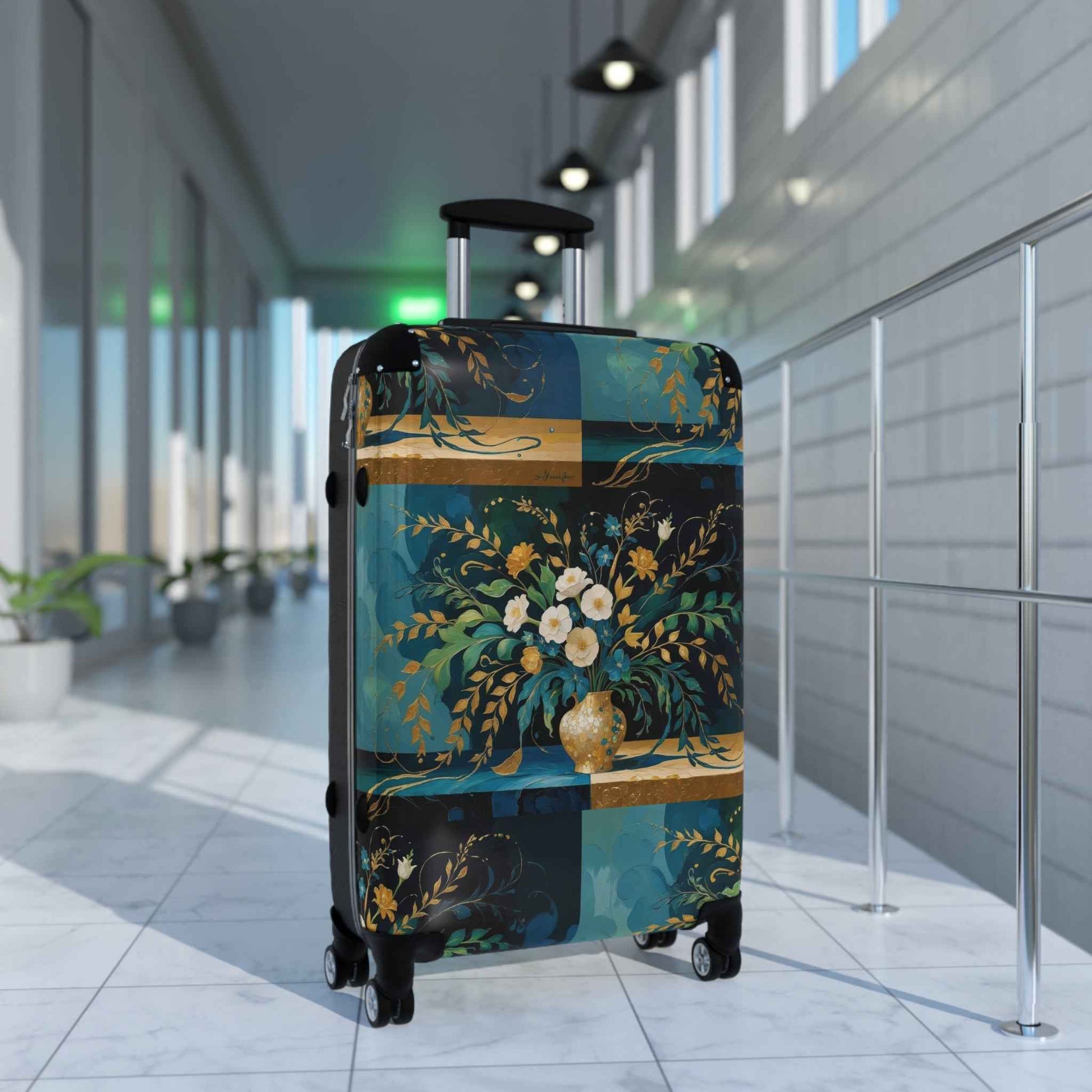 Klimt Floral Print Suitcase - Exclusive Vintage Travel Luggage by Rosetta Creative Boutique for Getaways and Summer Trips - Rosetta Creative Boutique