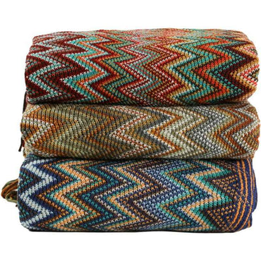 Bohemian Striped Knit Blanket Sofa Throw Geometric Design