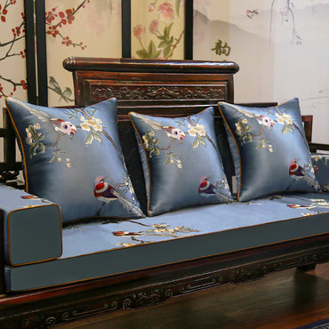 Chinese Mahogany Sofa Throw Cushions with Plants and Flowers