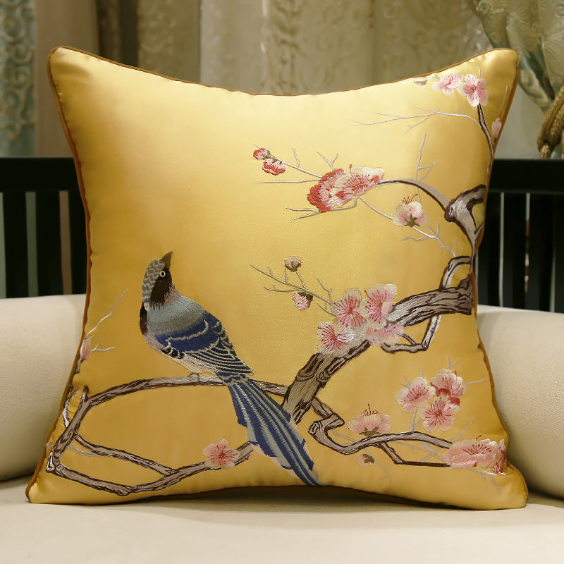 Chinese Mahogany Sofa Throw Cushions with Plants and Flowers
