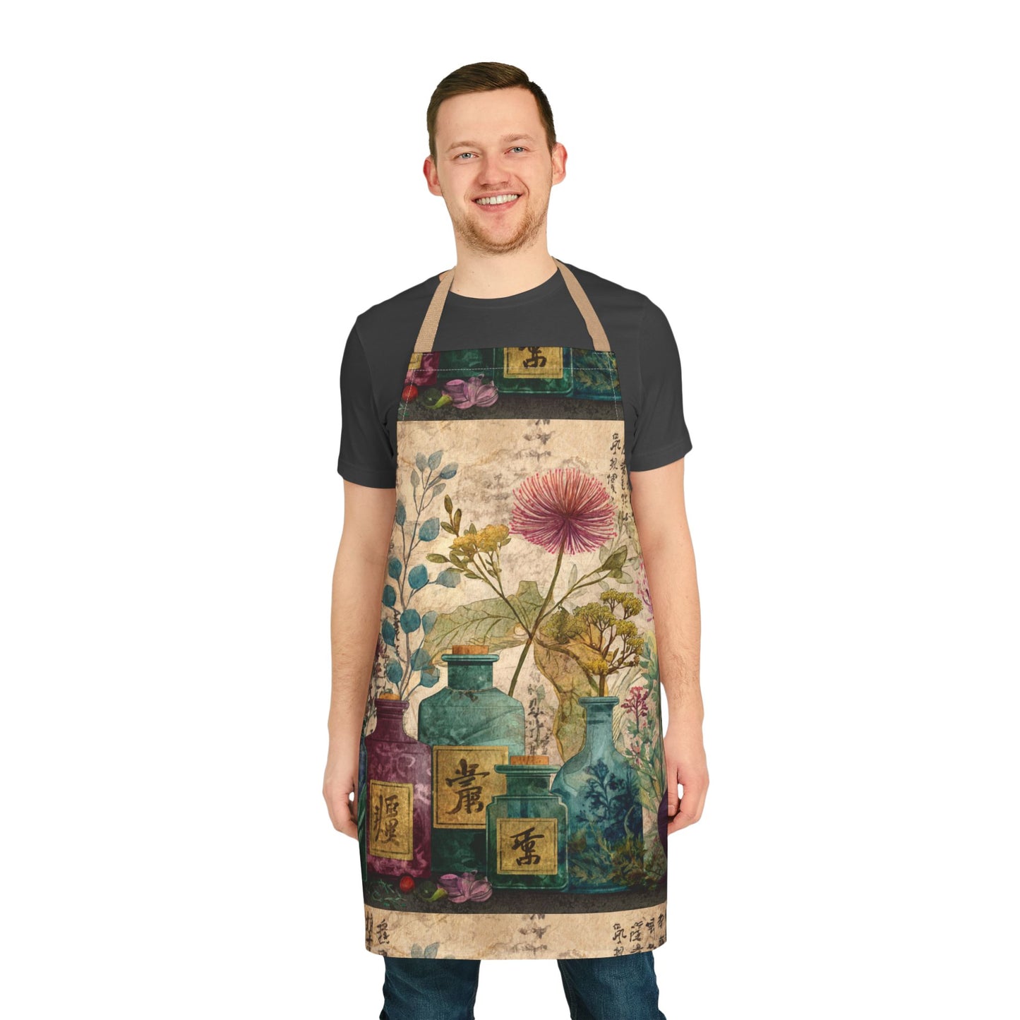 Japanese Botanical Art Apron, Colorful Kitchen Gift, Cooking Supplies, Gardening Apparel, Unique Hostess Present, Artisan Design