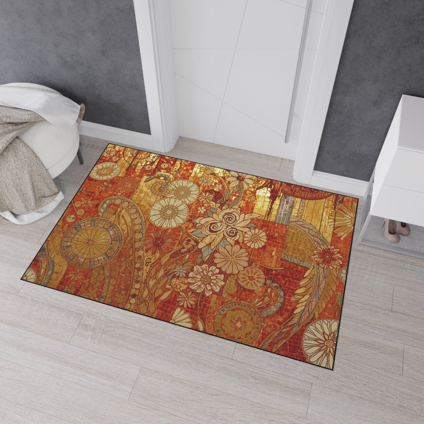 Stylish Heavy Duty Floor Mat with Floral Design - Durable Indoor/Outdoor Rug