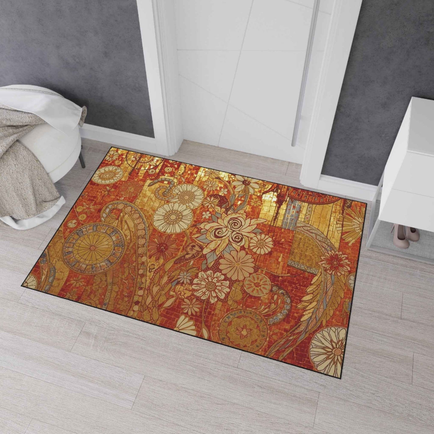 Stylish Heavy Duty Floor Mat with Floral Design - Durable Indoor/Outdoor Rug