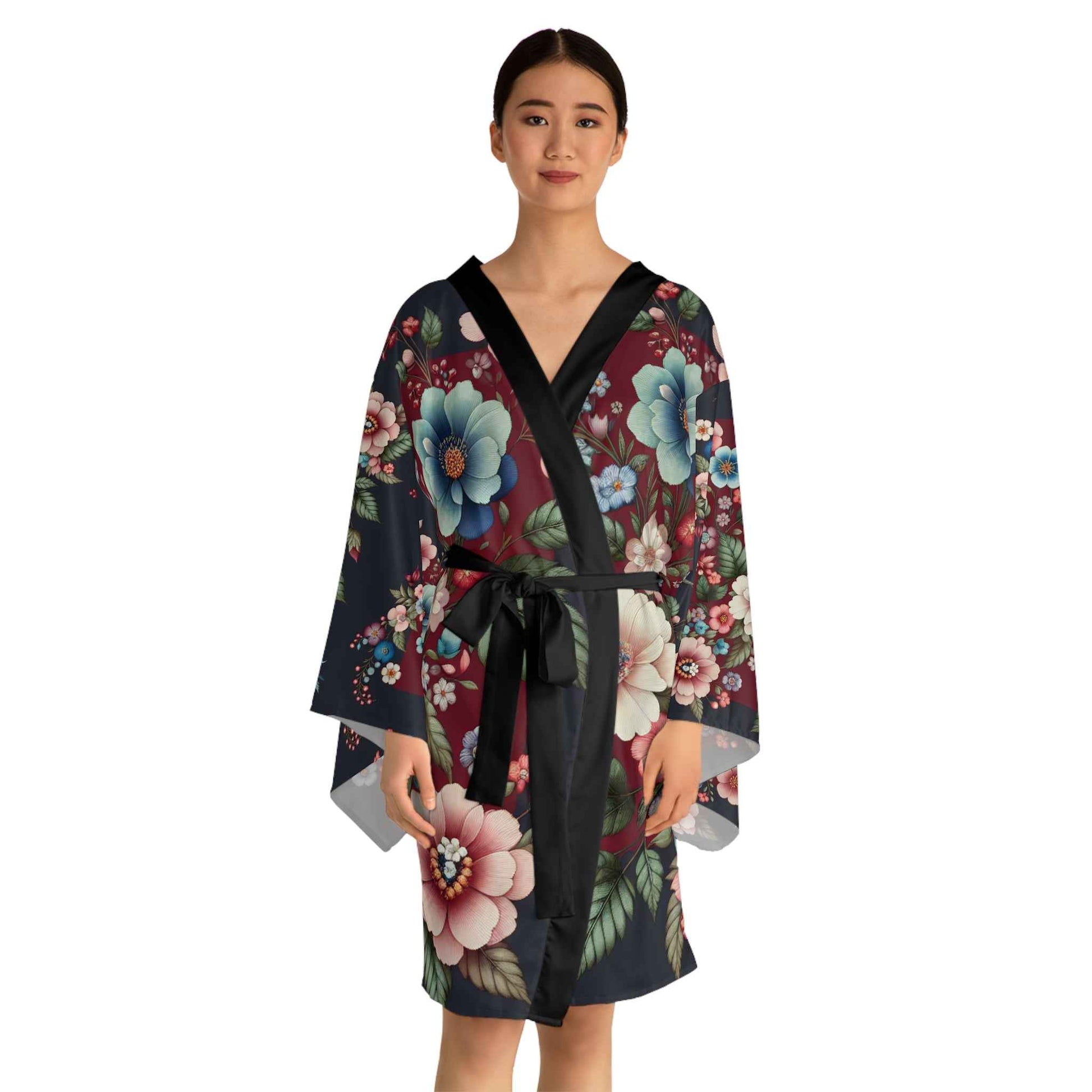 Floral Kimono Robe - Cozy Women's Loungewear for Relaxation, Elegant Bathrobe Gift for Her in Spring Style - Rosetta Creative Boutique
