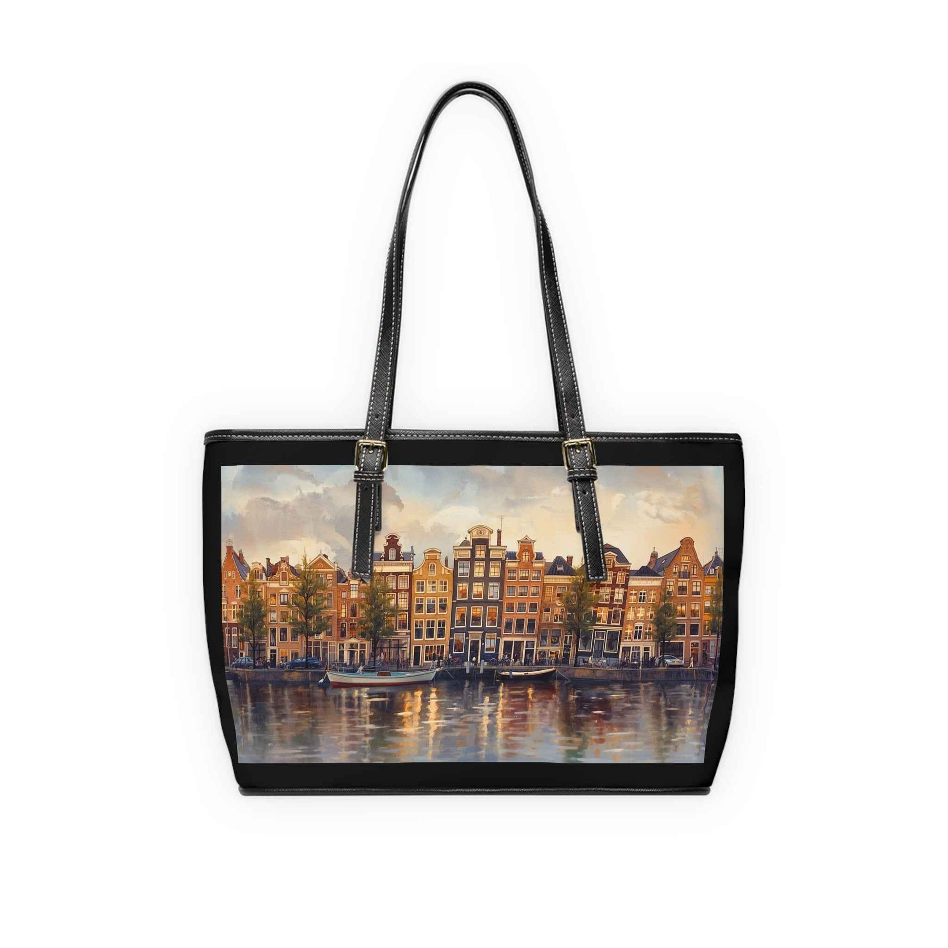 Amsterdam Cityscape PU Leather Shoulder Bag, Chic Tote, Travel Purse, Gift for Her, Wall Art-Inspired Bag