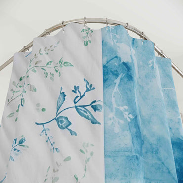 Blue Watercolor Floral Shower Curtain – Coastal Botanical Bathroom Decor