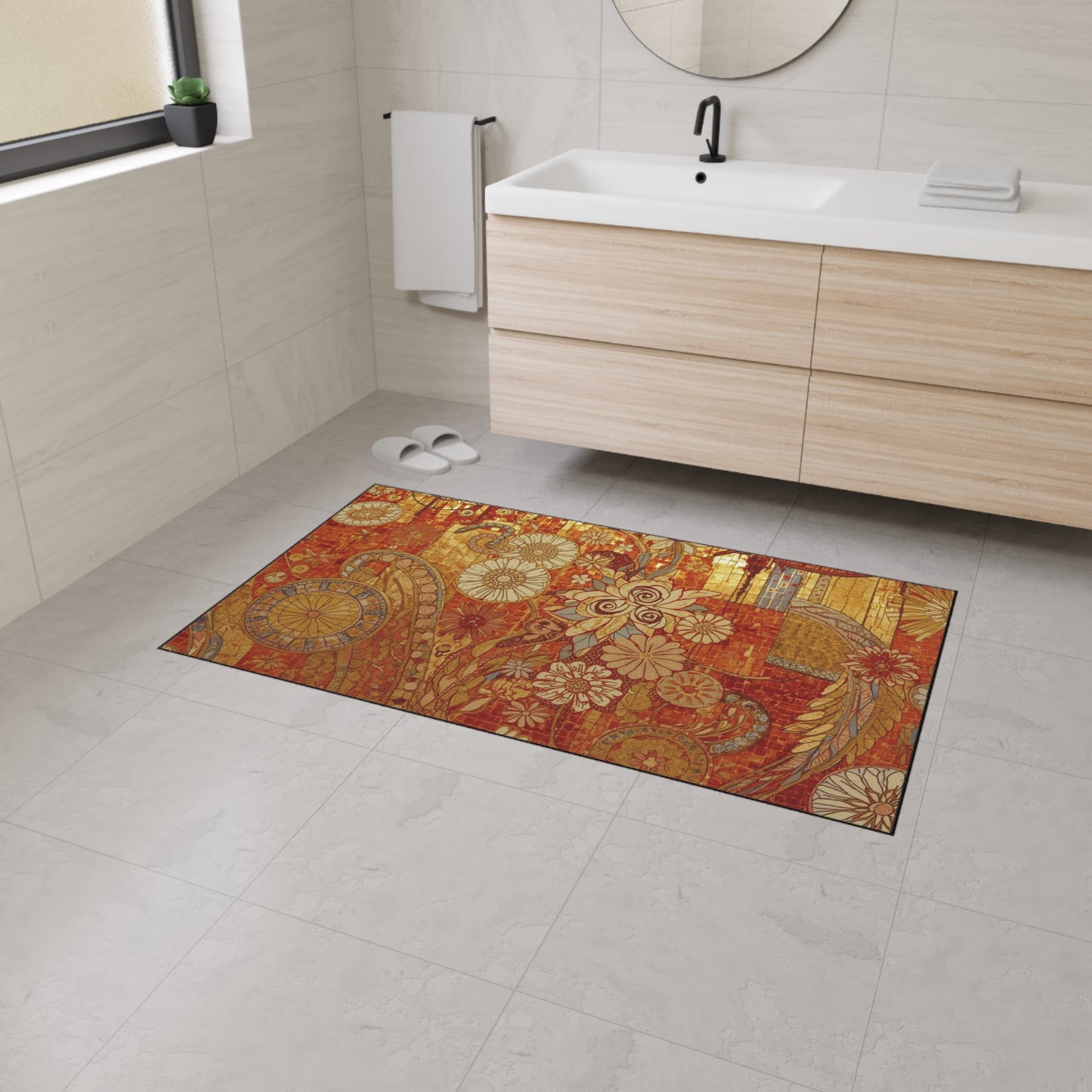 Stylish Heavy Duty Floor Mat with Floral Design - Durable Indoor/Outdoor Rug