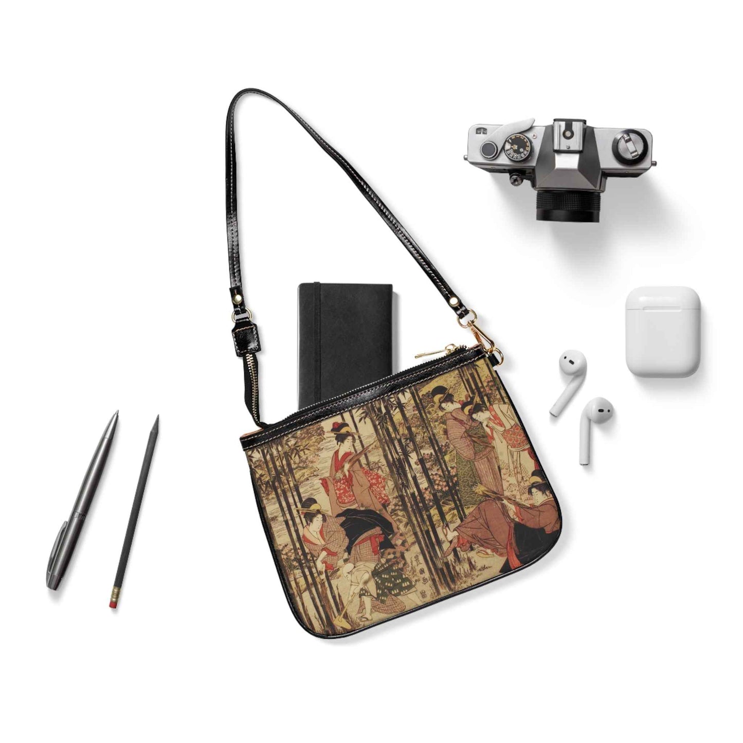 Chic Japanese Painting Shoulder Bag - Everyday Purse, Mini Tote, Fashion Accessory, Casual Clutch, Gift for Her - Rosetta Creative Boutique